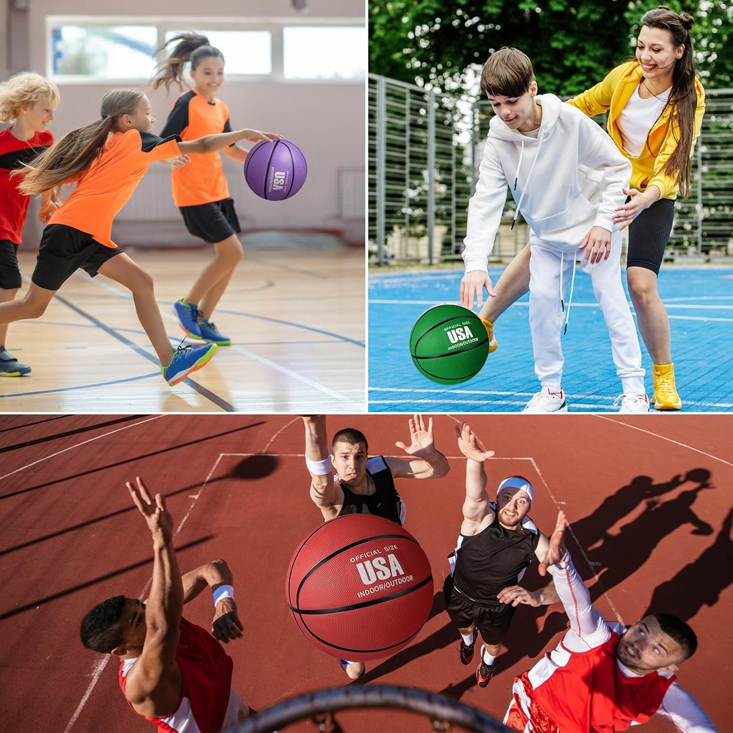 Libima 12 Pcs Rubber Basketball Official Size Bulk Streetball Multicolor Basket Ball with Pump Plain Basketball for Adult Youth Kid Indoor Outdoor Training Game Gift Back to School