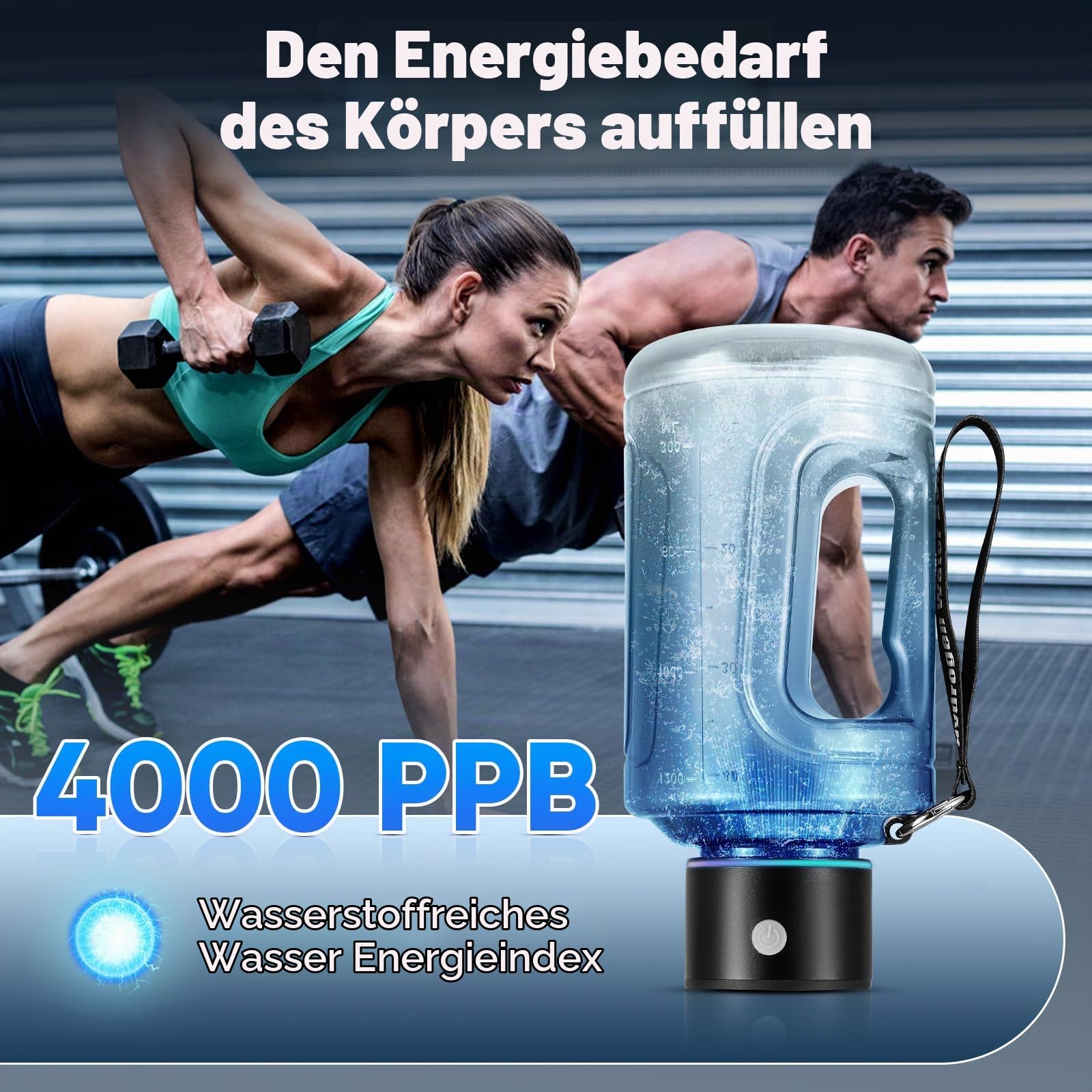 Wasserstoff Wasserflasche, 1500 ML Wasserstoff Flasche Tragbare Hydrogen Water Bottle USB Wiederaufladbar Generator Wassergenerator für Reisen Fitness Studio zu Hause