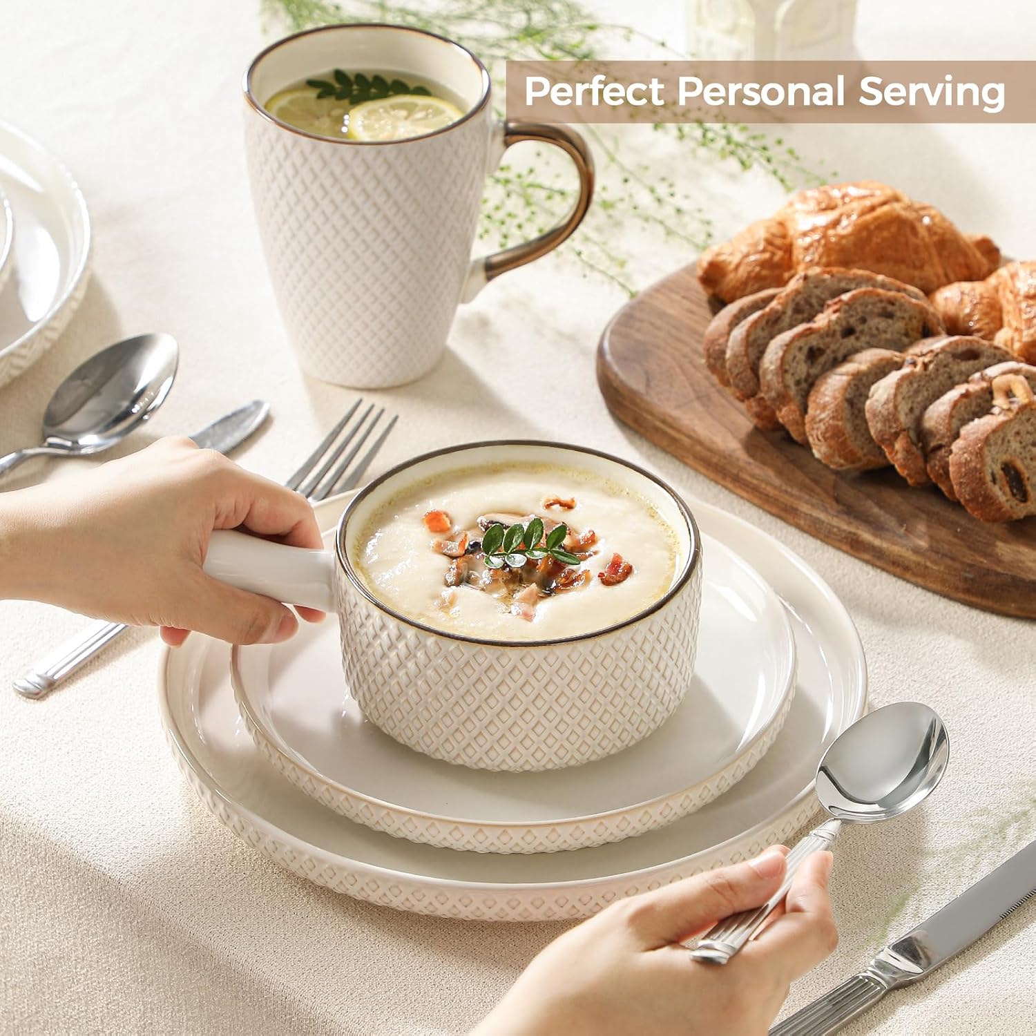 French Onion Soup Bowls with Handles, 20 Oz Ceramic, Set of 4