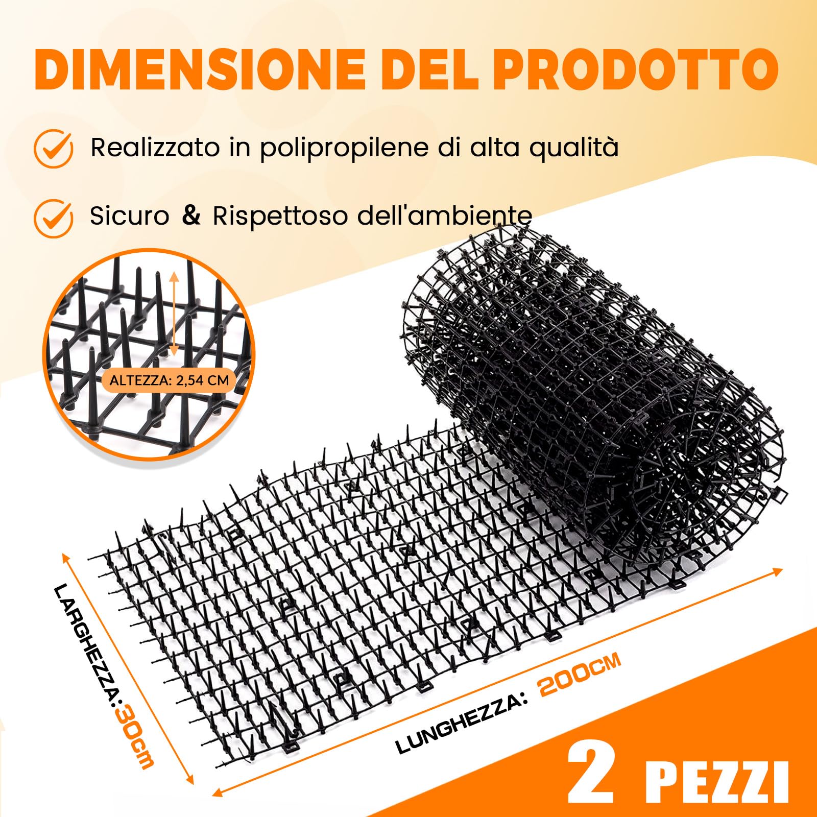 Tappetino Repellente per Gatti 200 x 30 cm, Dissuasore per Gatti, Plastica Tappetino Anti Gatto con 10 Pioli per Interni Ed Esterni, Anti Gatto Giardino（2 pezzi)