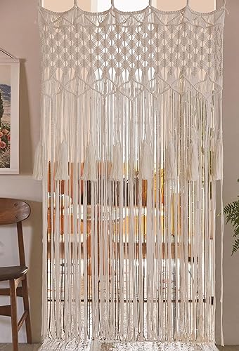 Miniatura 2 de Cortina de macramé para ventana grande, hecha a mano, telón de fondo de boda, decoración de pared para habitación blanca, estilo bohemio,