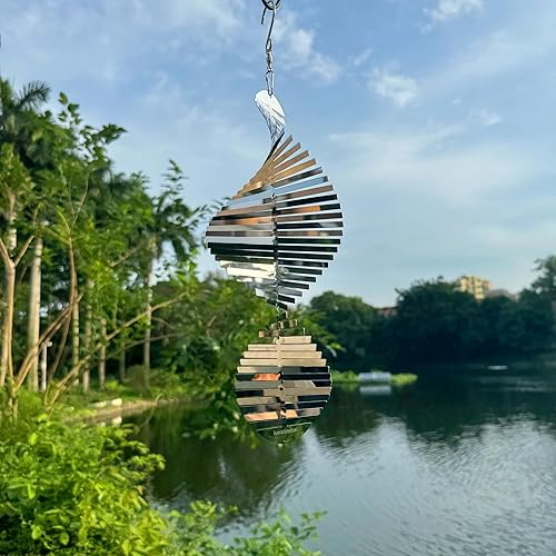Miniatura 8 de Molinillo de viento para jardín, decoración para interiores y exteriores, decoración colgante de metal de acero inoxidable 3D, patrón de gotas de