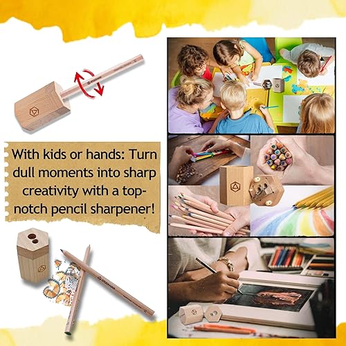 Miniatura 7 de Stockmar Sacapuntas doble FSC de madera de cal para lápices finos y gruesos, forma triangular y hexagonal, color gigantes Stockmar, suministros de