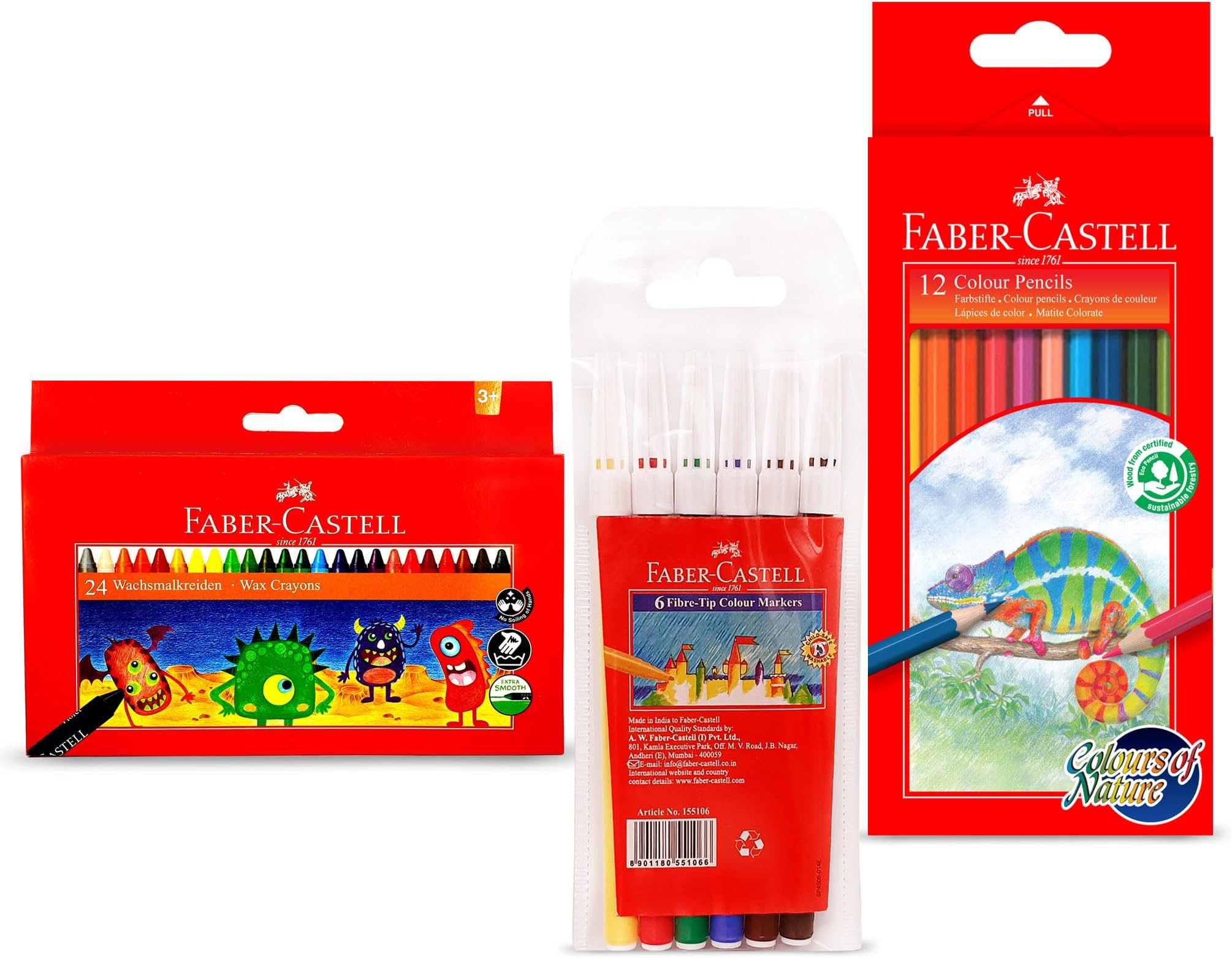 colouring combo pack with Wax Crayons 24 Colours+Colour Pencil 12Colour+Fiber Tip Colour Pen 6Colour, set of 3
