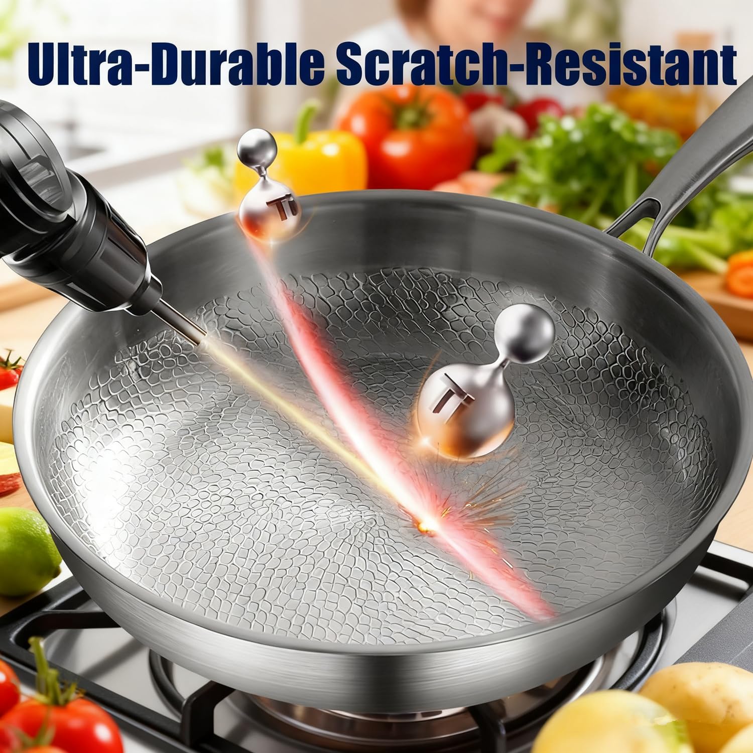 Titanium Pan, 2026 New Titanium Hammered Pan pro with Lid, 100% Pure Titanium Frying Pan For Cooking, No Coating Non-stick Frying Pan, Compatible with All Cooktops (With lid, 10.23 in)