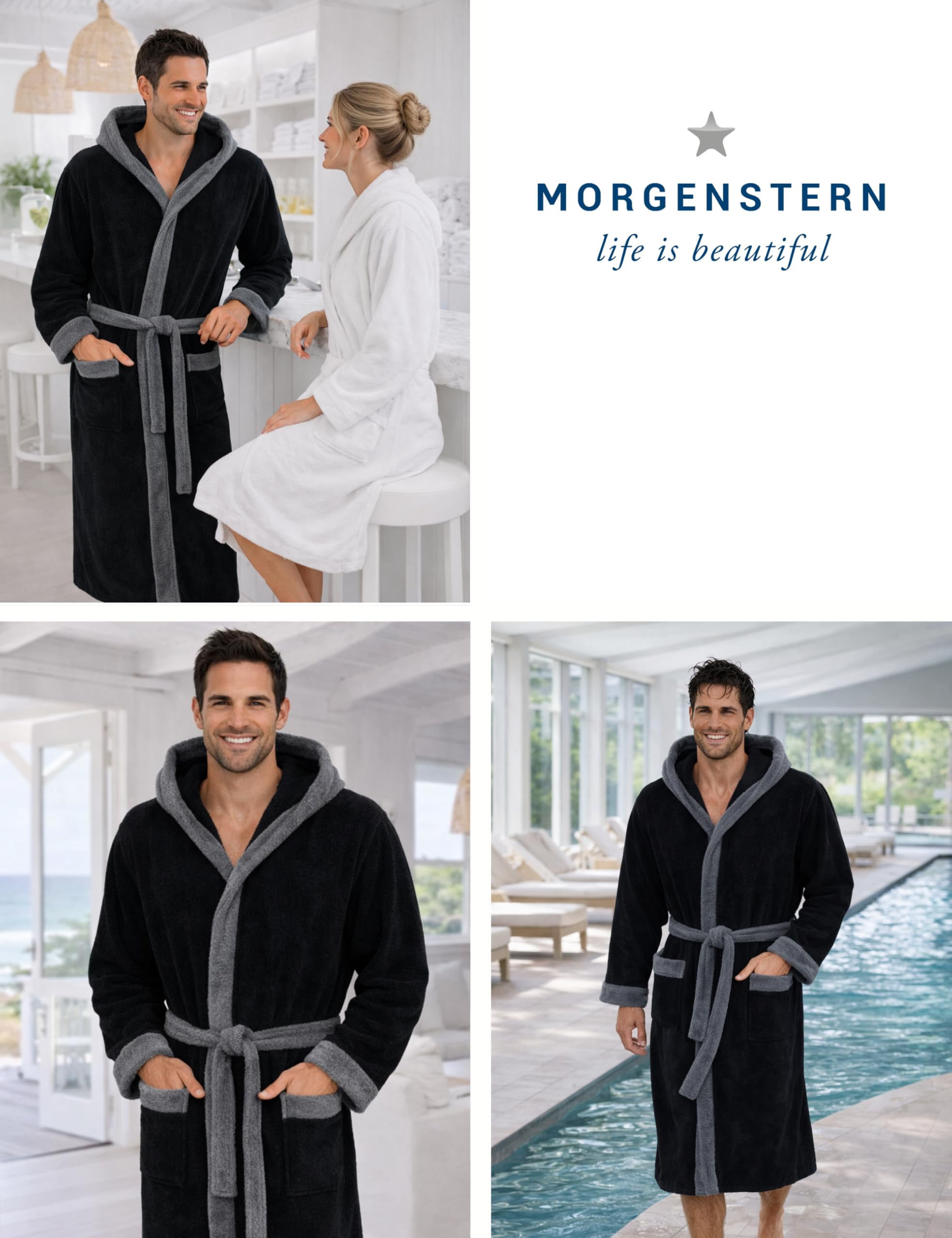 Morgenstern Albornoz Hombre 100% Algodón Rizo con Capucha – 420 g/m² – Absorbente – Certificado OEKO-TEX® – Tallas M-XXL