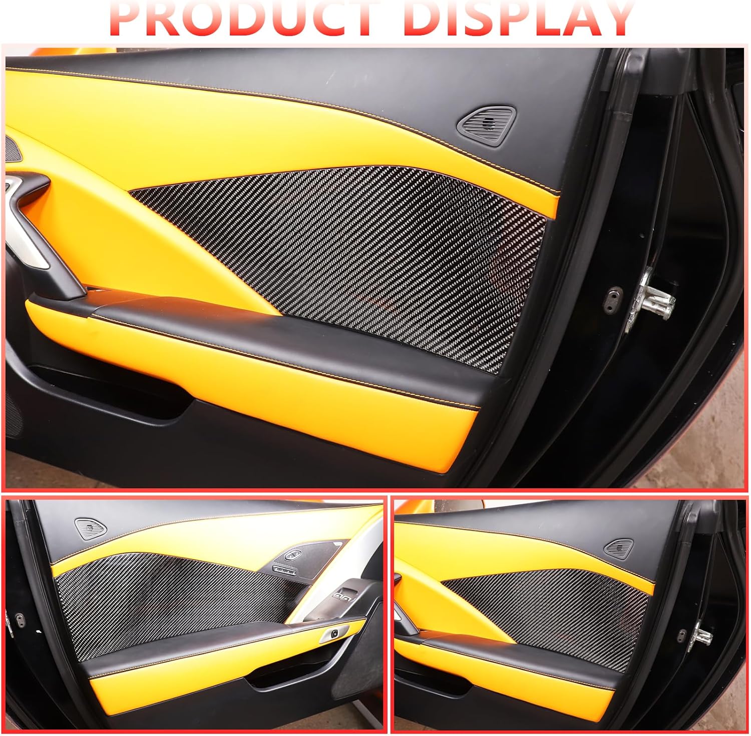 Inner Door Panel Decals Sticker Soft Carbon Fiber 2PCS Compatible with Corvette C7 Stingray 2014-2019 Car Door Anti-Impact Buffering Cushions (Interior Door Panel Decals Sticker-Black Carbon)