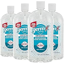 Germ-X Original Hand Sanitizer, 32 Fl Oz (Pack of 4), Less Drying Moisturizing Gel with Vitamin E, No Rinse Formula, Large Family-Size Flip Top Bottle