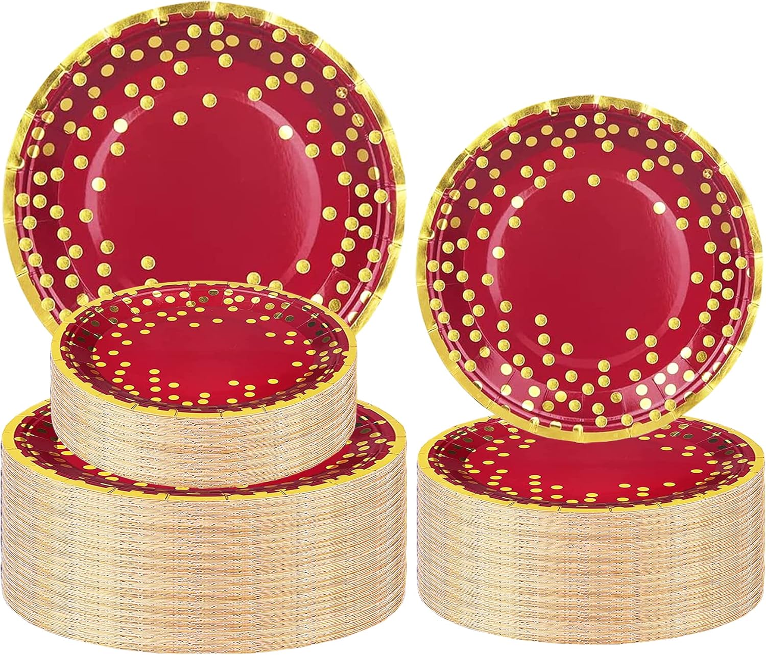 50 Pcs Burgundy and Gold Party Supplies,Gold Dot Party