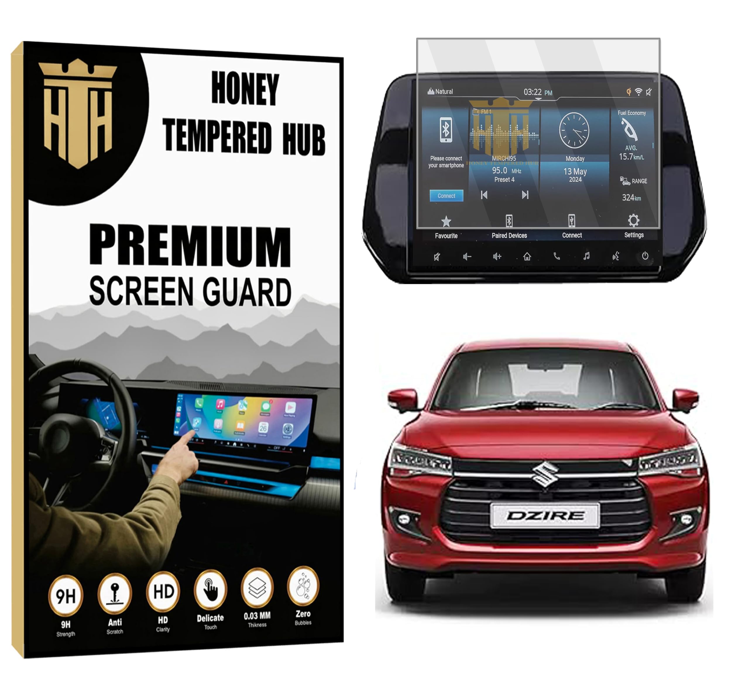 TouchScreen Guard For MARUTI SUZUKI DZIRE ZXI+ 9 INCH Music Infotainment System Display Screen Protector | Car Navigation Accessories 2024 [Not Tempered Glass] 9 INCH-image-10