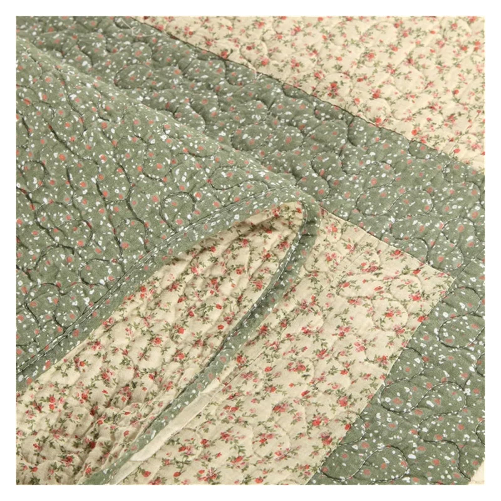 Copriletto Trapuntato in Cotone Floreale, 3/4 Pezzi, Patchwork, Lenzuola, Copripiumino, Coperta, Plaid, copriletto Imbottito.