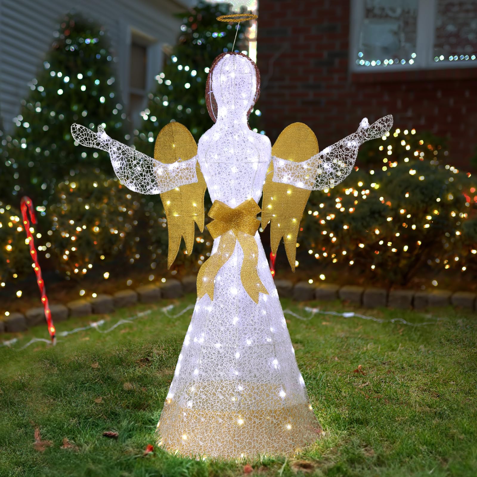 Outvita Lighted Angel, Outdoor Christmas Decoration Waterproof Angel Ornament with Warm LED Lights for Christmas Patio Yard Front Door Indoor Room