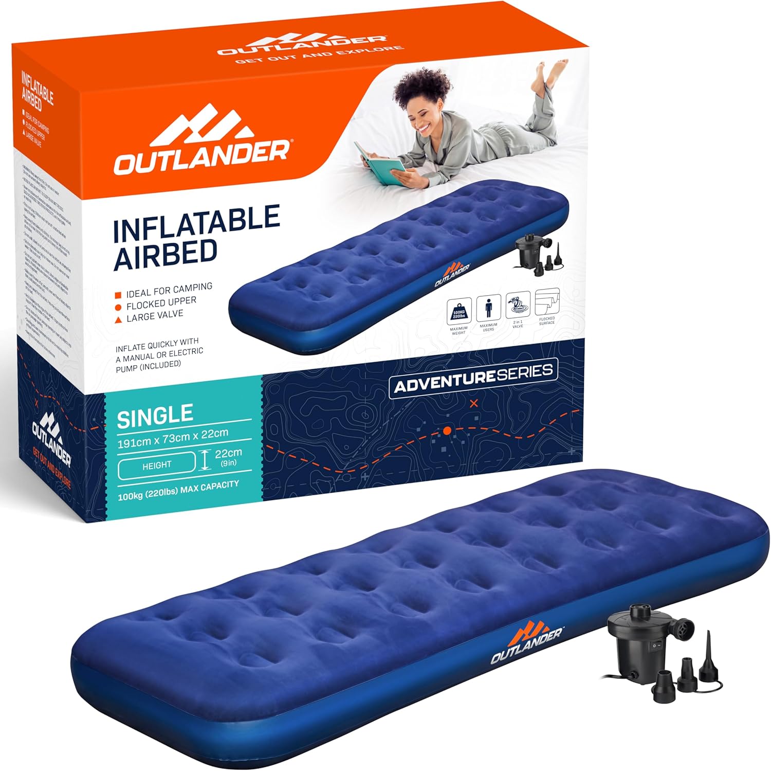 Vivo Technologies Single Airbed, Air Mattress Single with Pump Waterproof Single Inflatable