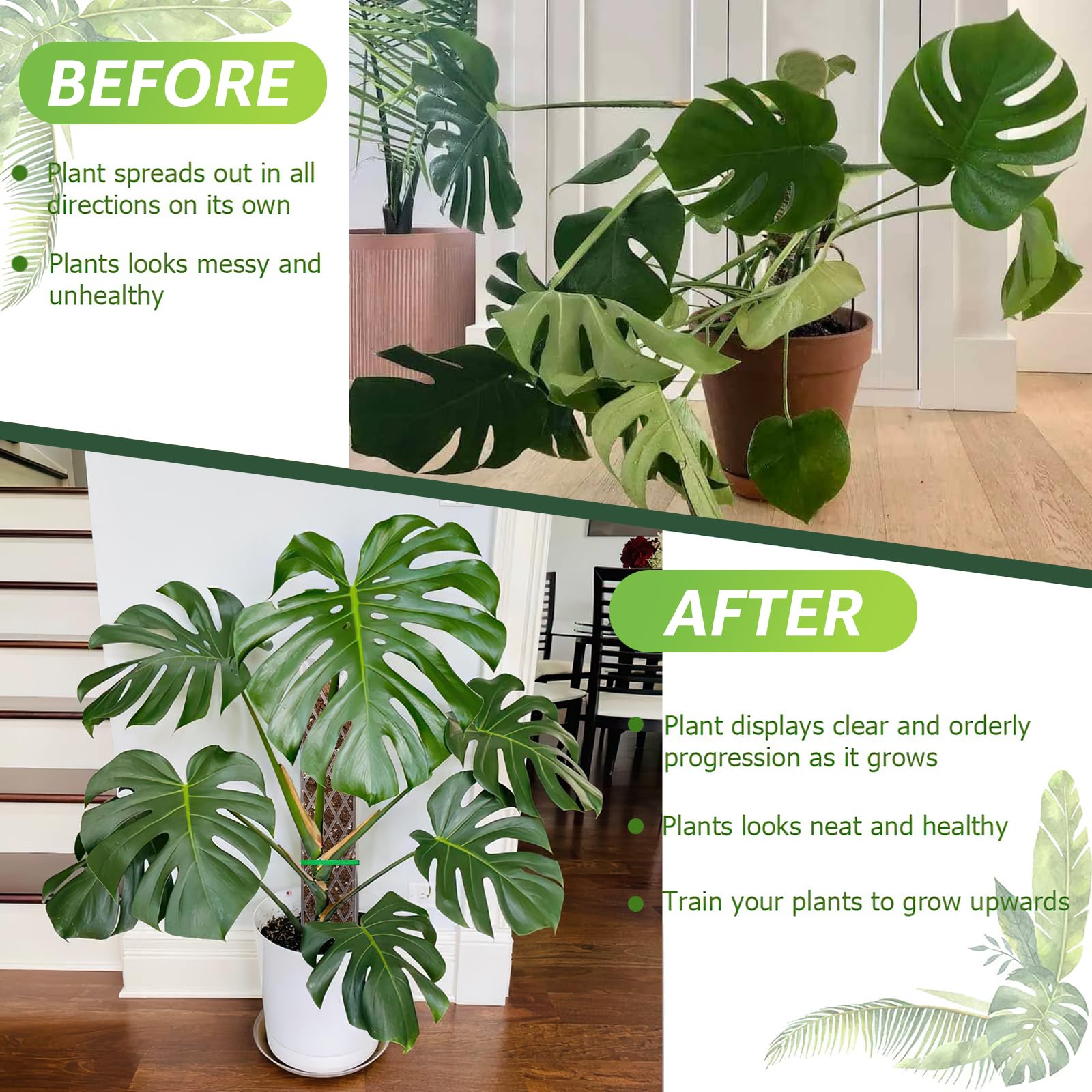 Sisher Monstera Moosstange aus Kunststoff, für Kletterpflanzen, 40,6 cm, D-förmige Stangen, stabile Pflanzenstützpfähle, Pflanze für Indoo Pflanzen, Weiß, 4 Stück