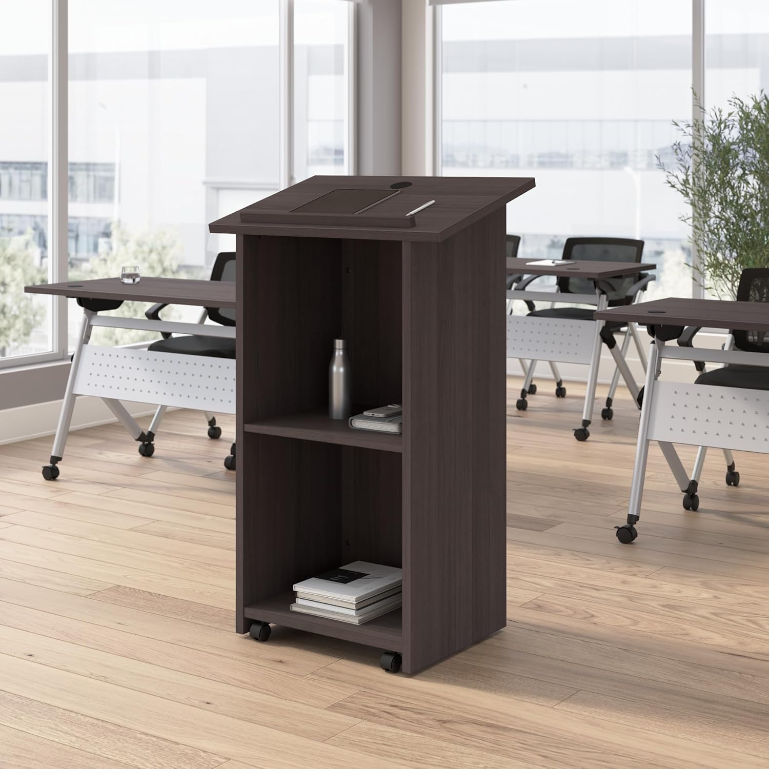 Stratos Professional Presentation Podium with Shelves, Storm Gray