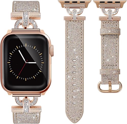 Correa de cuero brillante compatible con Apple Watch de 1.73 pulgadas para mujer, elegante y brillante correa de Apple Watch de 1.654 pulgadas, Correa de cuero brillante compatible con Apple Watch de 1.73 pulgadas para mujer, elegante y brillante correa de Apple Watch de 1.654 pulgadas,
