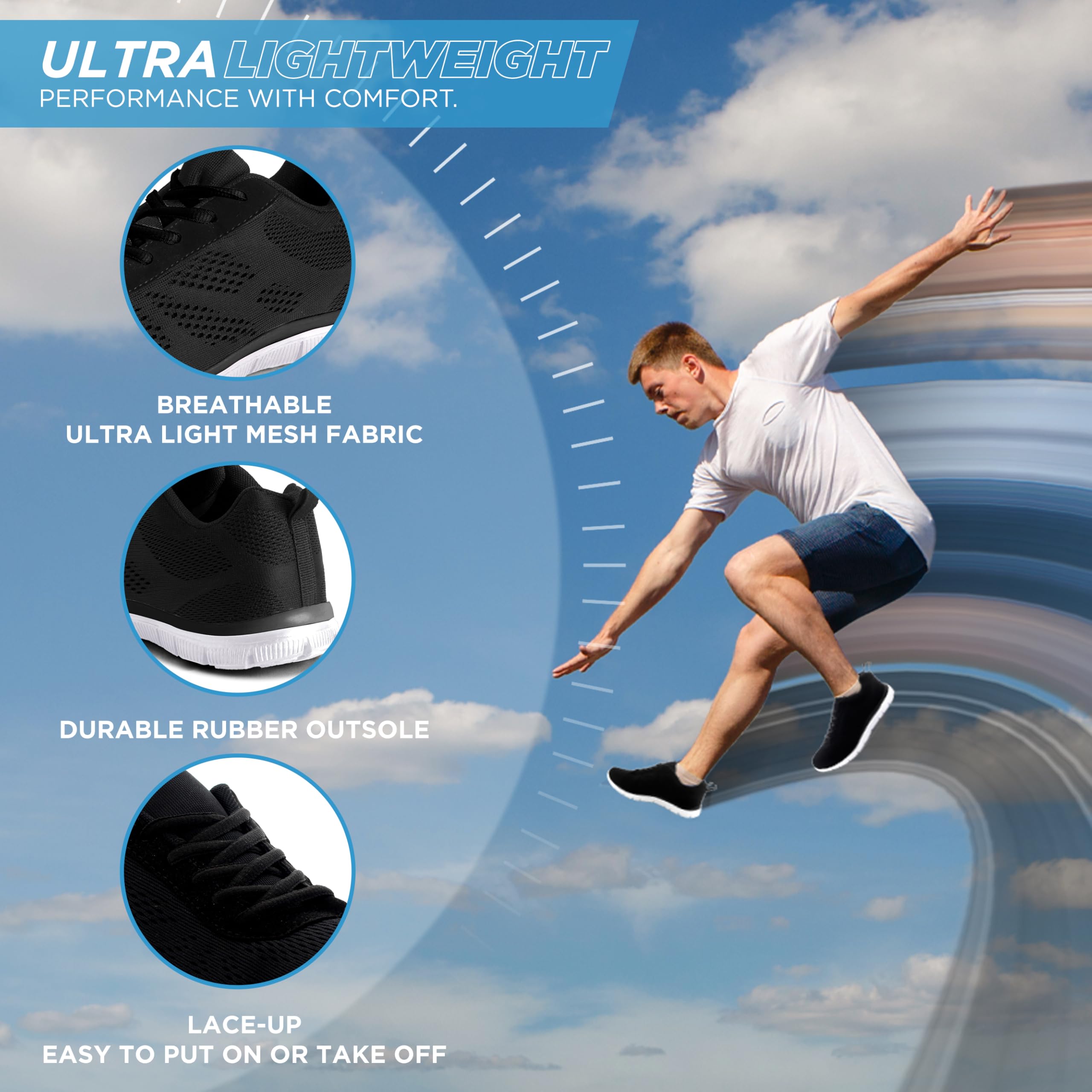 Get Fit Mens Gym Comfort Cushioned Fitness Lightweight Athletic Trainers - Black/White Memory Foam - 11
