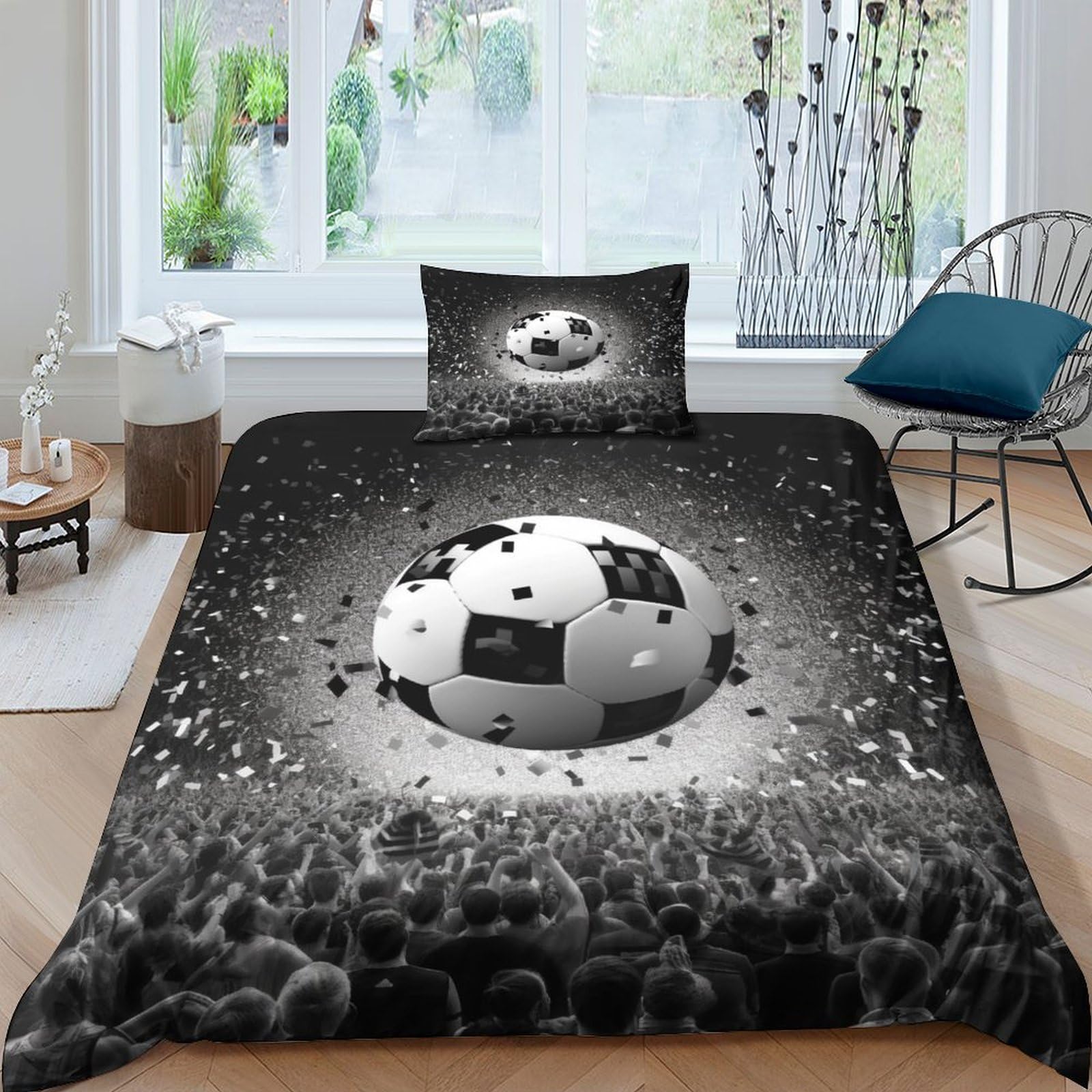 TNFHSOFT Football 3d Print Duvet Cover Bedding Set Kids Teens Comforter Cover Set Soft Microfiber Quilt Cover with Zipper Closurewith with Pillwocase Single（135x200cm）