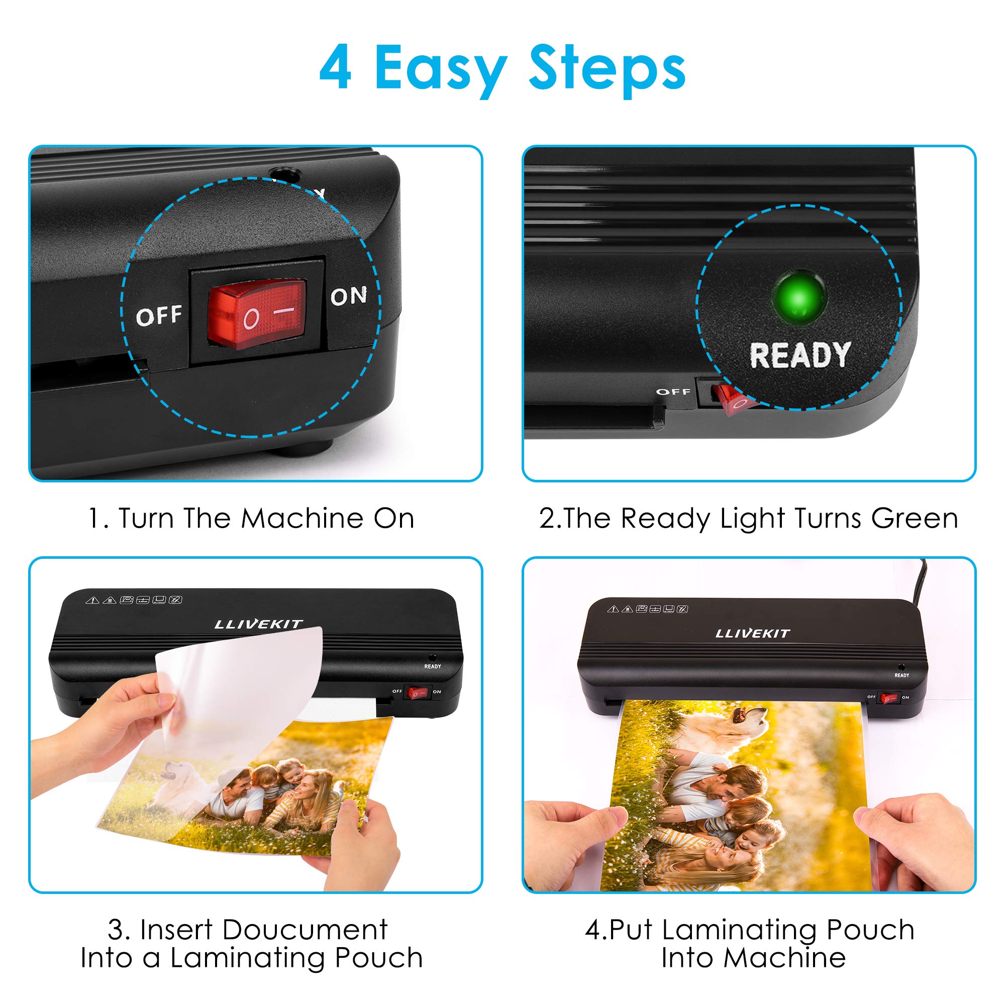 LLIVEKIT Laminator Set, 4 in 1 A4, A5, A6 Thermal Laminator Machine