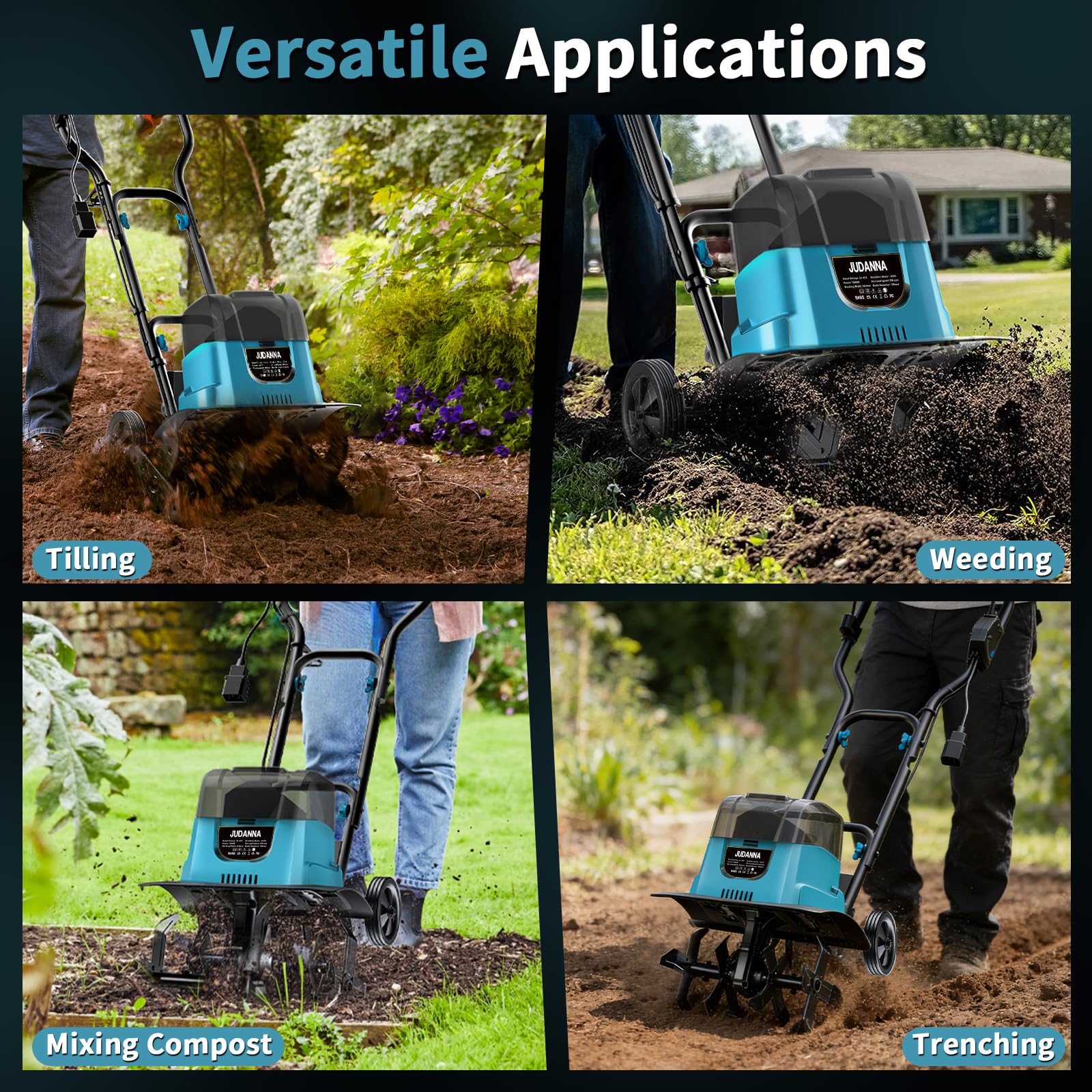 Batería de jardín para Makita batería de 18 V, fresadora eléctrica de jardín, motoazada, 36 cm de ancho de trabajo, 18 cm de profundidad de trabajo, motor sin escobillas de 1600 W (sin batería)