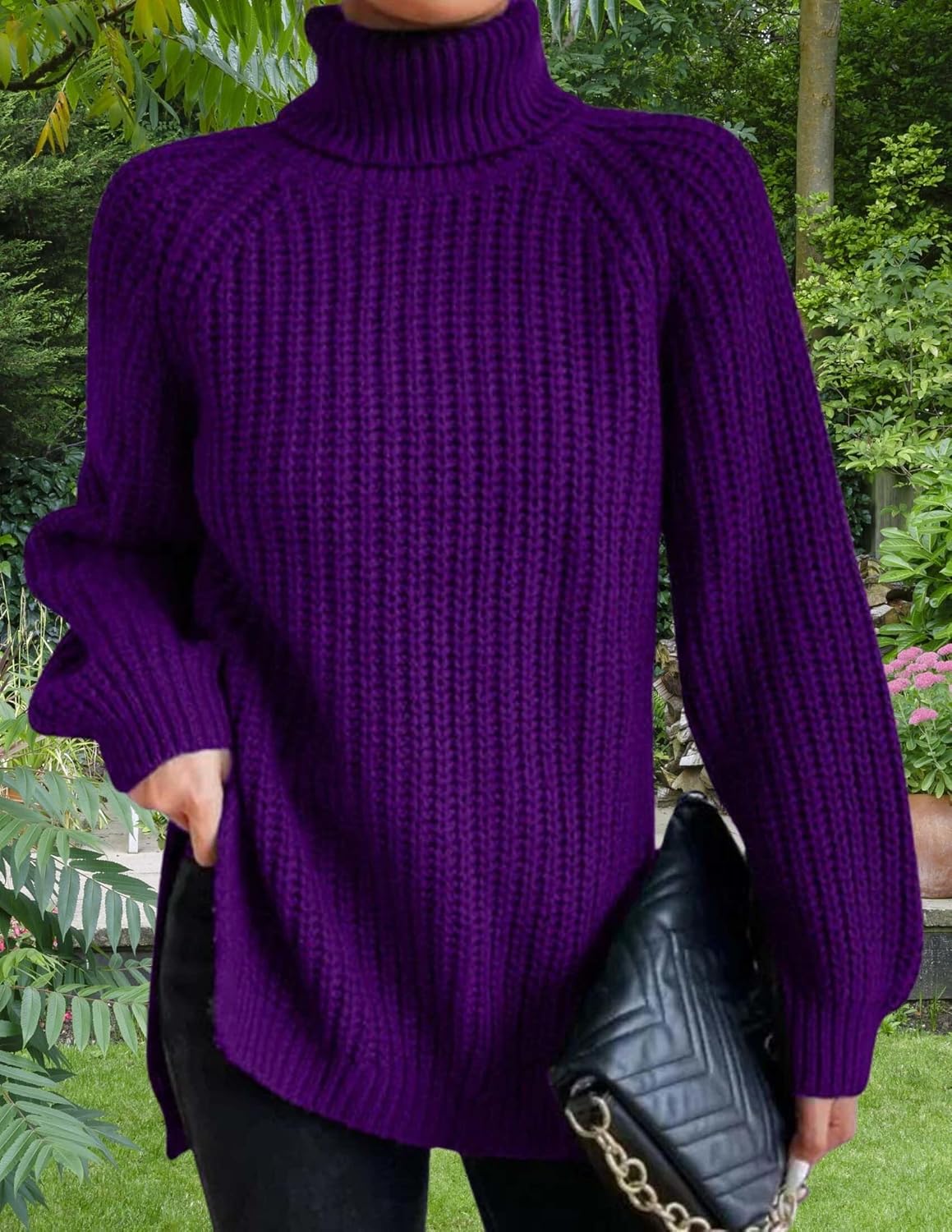 LIZALIG Women's Oversized Loose Turtleneck Sweater Chunky Knit Long Sleeve Fall Trendy Pullover Tops