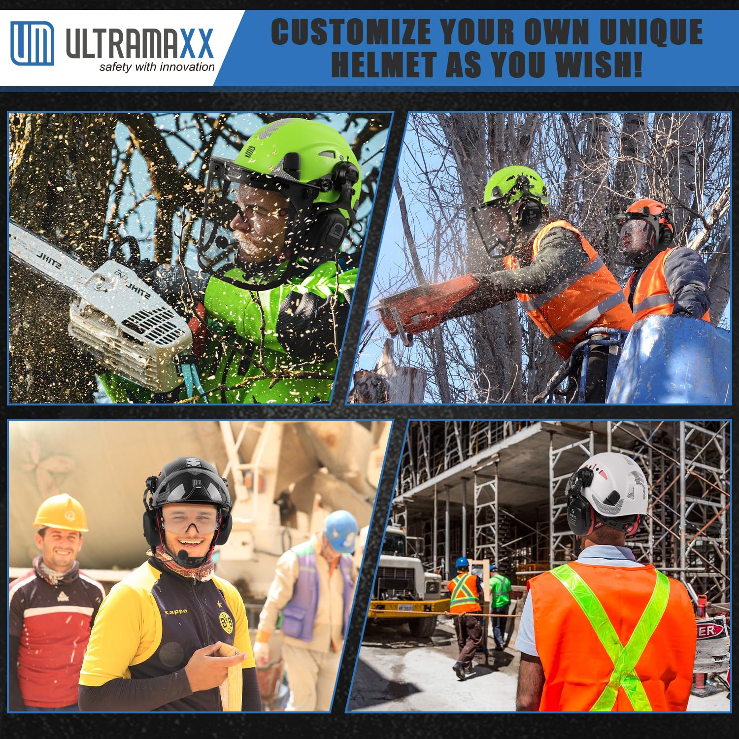 UM ULTRAMAXX Casque de sécurité avec visière intégrée, design ventilé, certifié ANSI Z89.1, idéal pour l'industrie et la construction