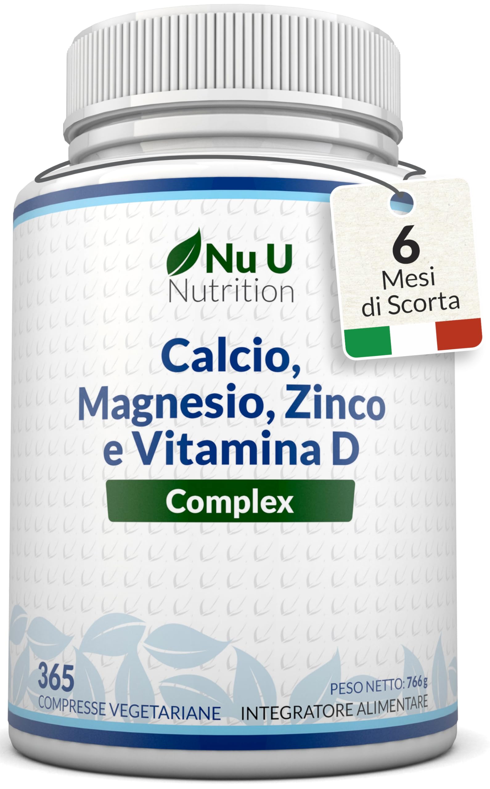 Calcio, Magnesio, Zinco e Vitamina D3 ad Alto Dosaggio - 365 Compresse Vegetariane - Complesso con Selenio, Rame, Manganese e Boro - 6 Mesi di Durata - Prodotto in Europa - Nu U Nutrition