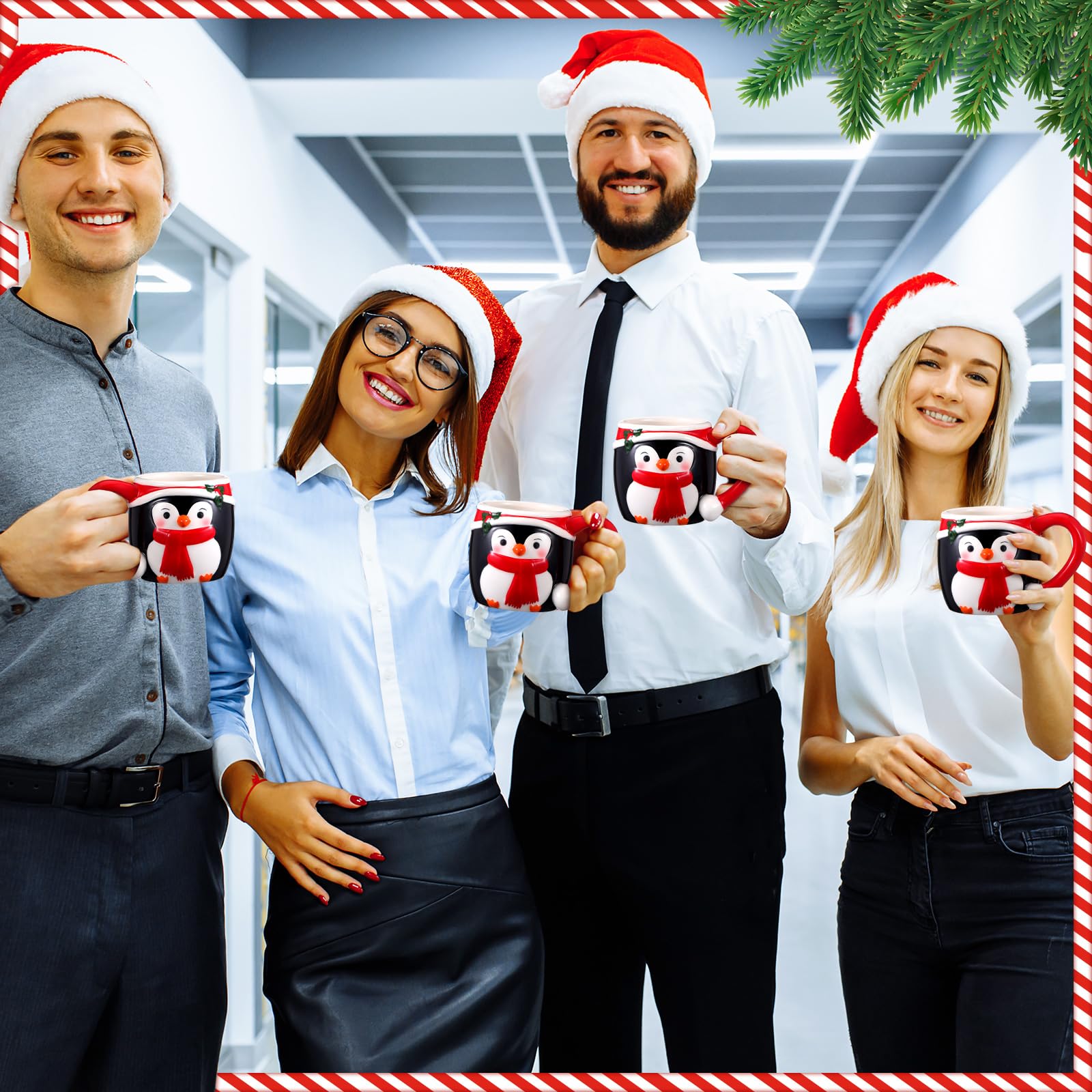 6 tazas de pingüino de Navidad de 325 ml, taza de café de Navidad personalizada para regalo para organizar las vacaciones, taza de pingüino, lindas tazas de cerámica personalizadas para