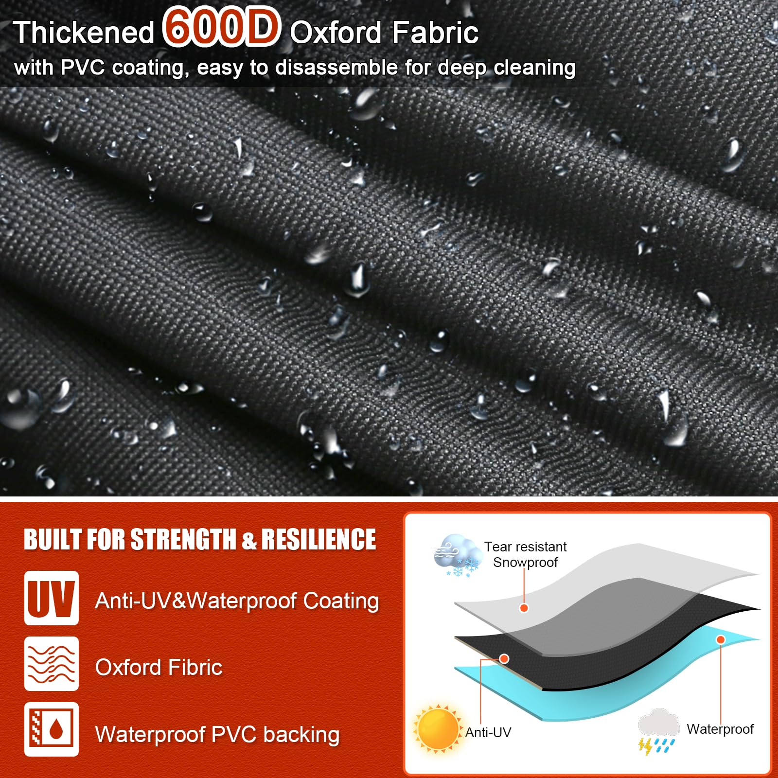 Denmay Copertura Per Barbecue Weber Searwood XL 600, Modello 3400146, Impermeabile E Resistente Ai Raggi UV, Nero