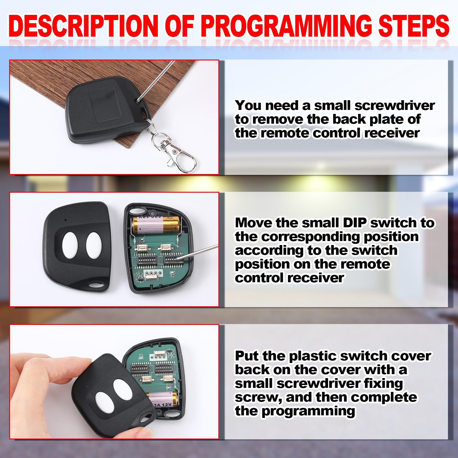 310MHz Two Button Remote 2 Pack Garage Door Remotes With 8 Dip Switch ...