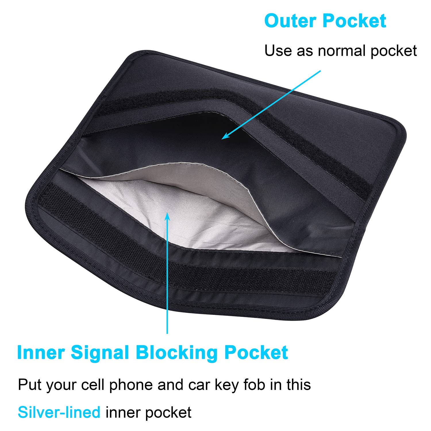 Wisdompro Faraday Sac de blocage de signal RFID, pochette de protection pour téléphone portable et clé de voiture, protection de la vie privée, anti-suivi, anti-espionnage – noir, format L