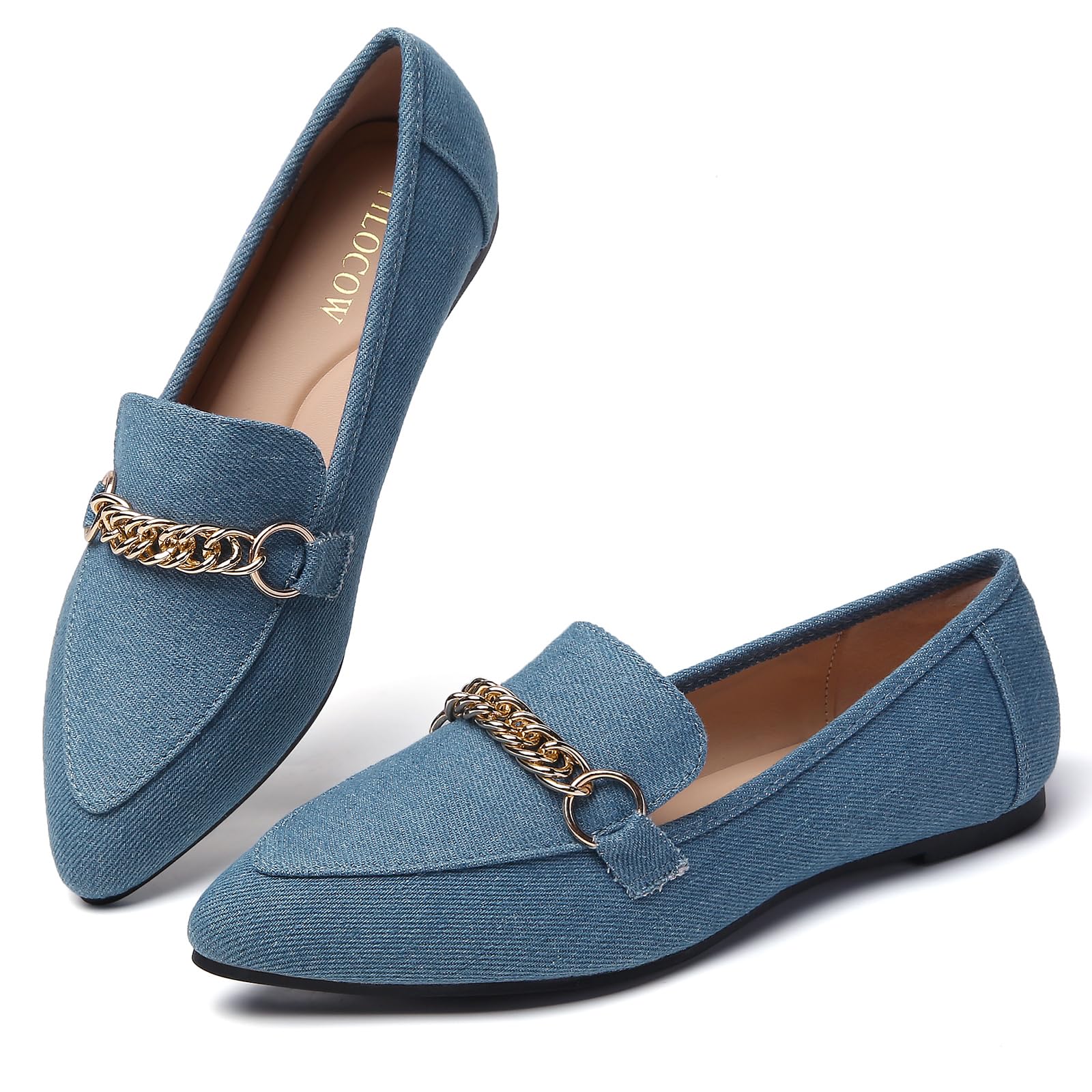 Tilocow Pointed Toe Flats Loafers for Women Dress Shoes for Work Office | Slip on Loafer,Comfortable &amp; Lightweight,Metal Chain,Business Casual, Memory Foam