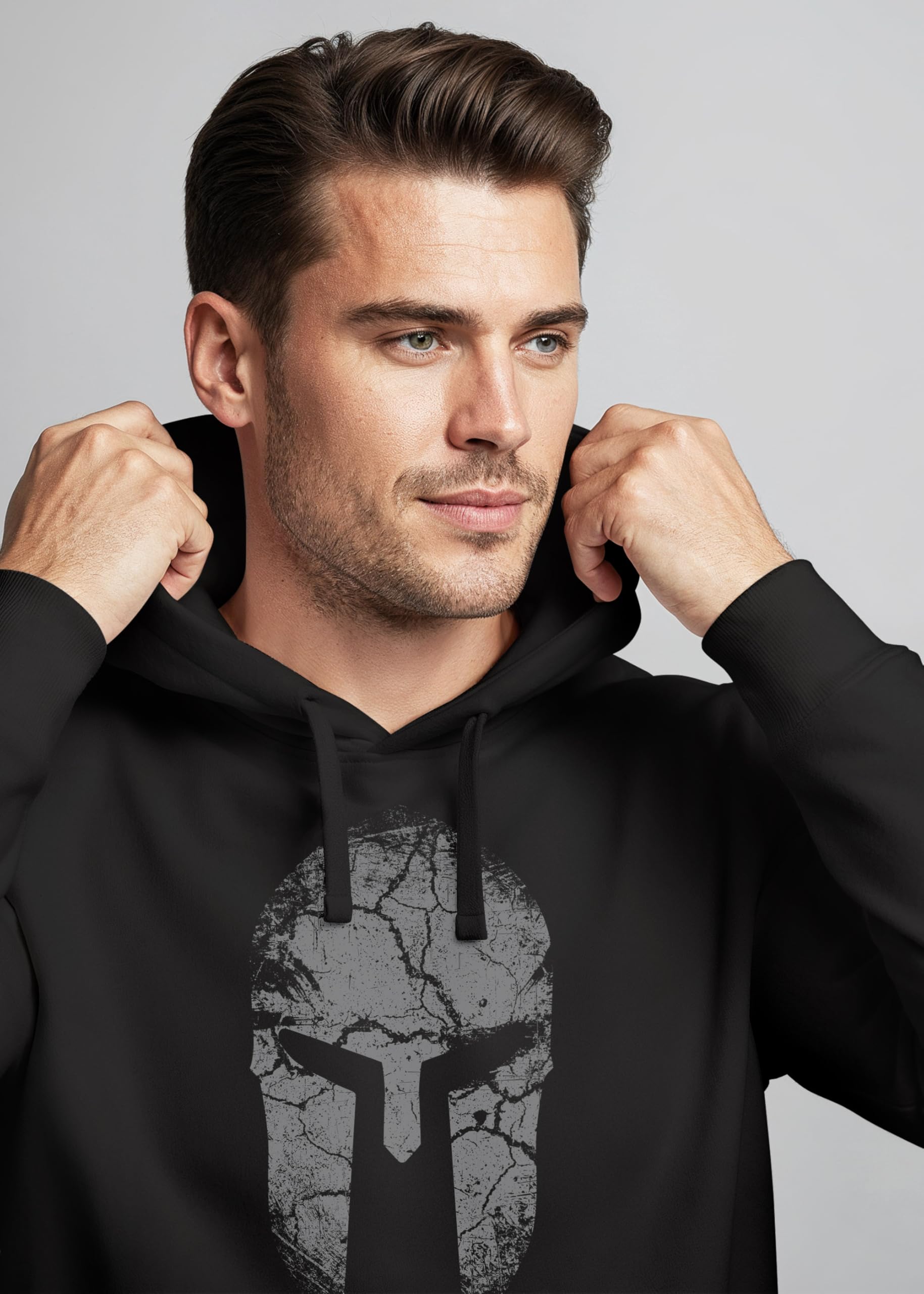 Neverless Felpa con cappuccio da uomo Sparta Casco Spartan Warrior Print Felpa con cappuccio Uomo Fashion Streetstyle