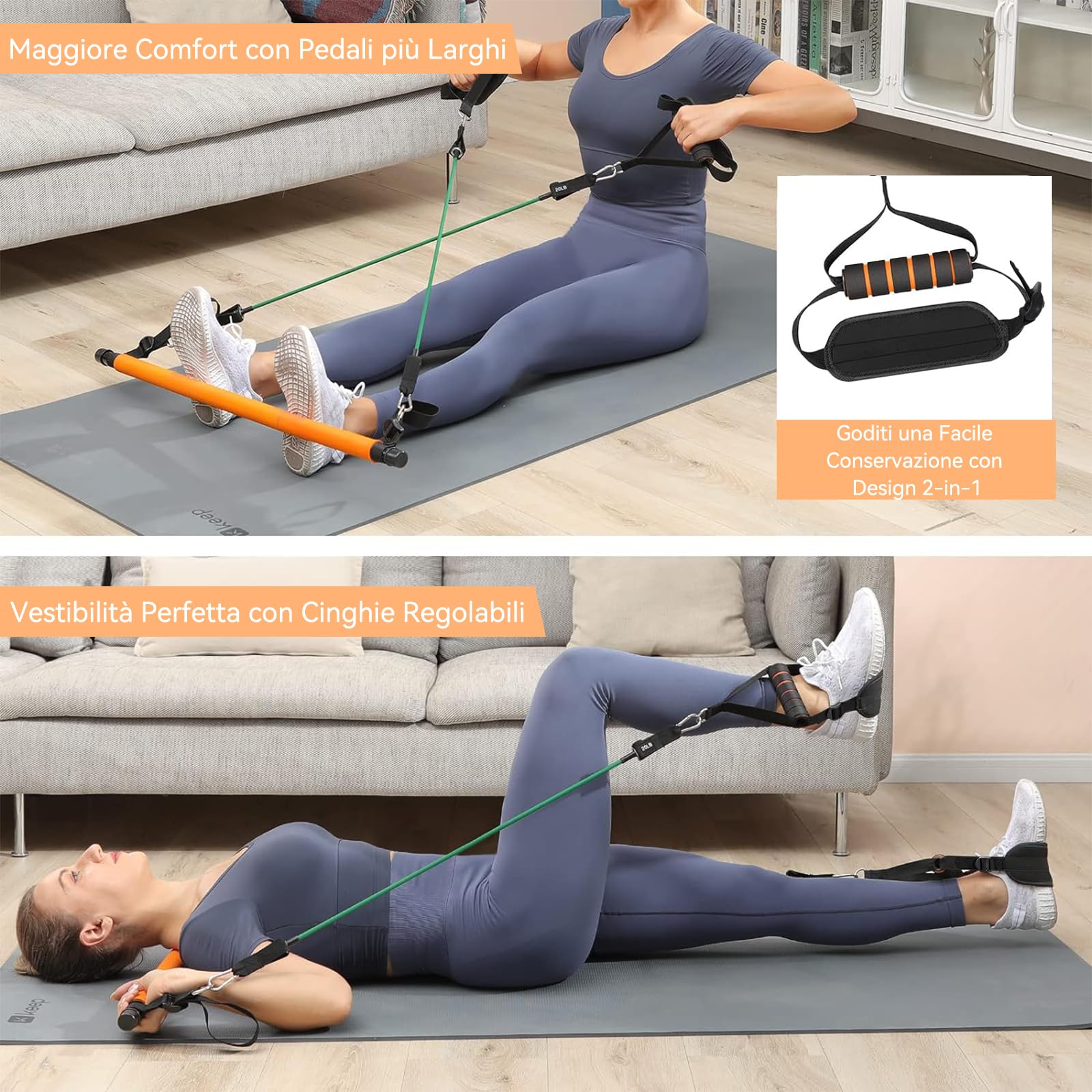 Pilates Bar Migliorato, Kit Pilates Bar di Hommie Con 6 Fasce di Resistenza Fitness (20/40/50 Lbs), Barra Pilates Fitness Staccabile Adatta per Esercizi Fitness, Yoga, Allenamento per Glutei Squat