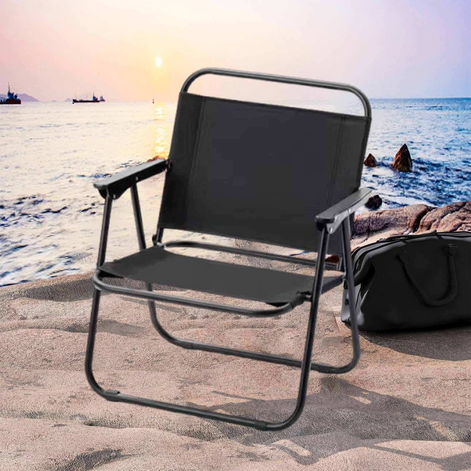 Leichter faltbarer Campingstuhl, tragbarer Strandstuhl, für Terrasse, Wandern, Grillen, Hinterhof, bequeme schwarze Sitzgelegenheit im Freien
