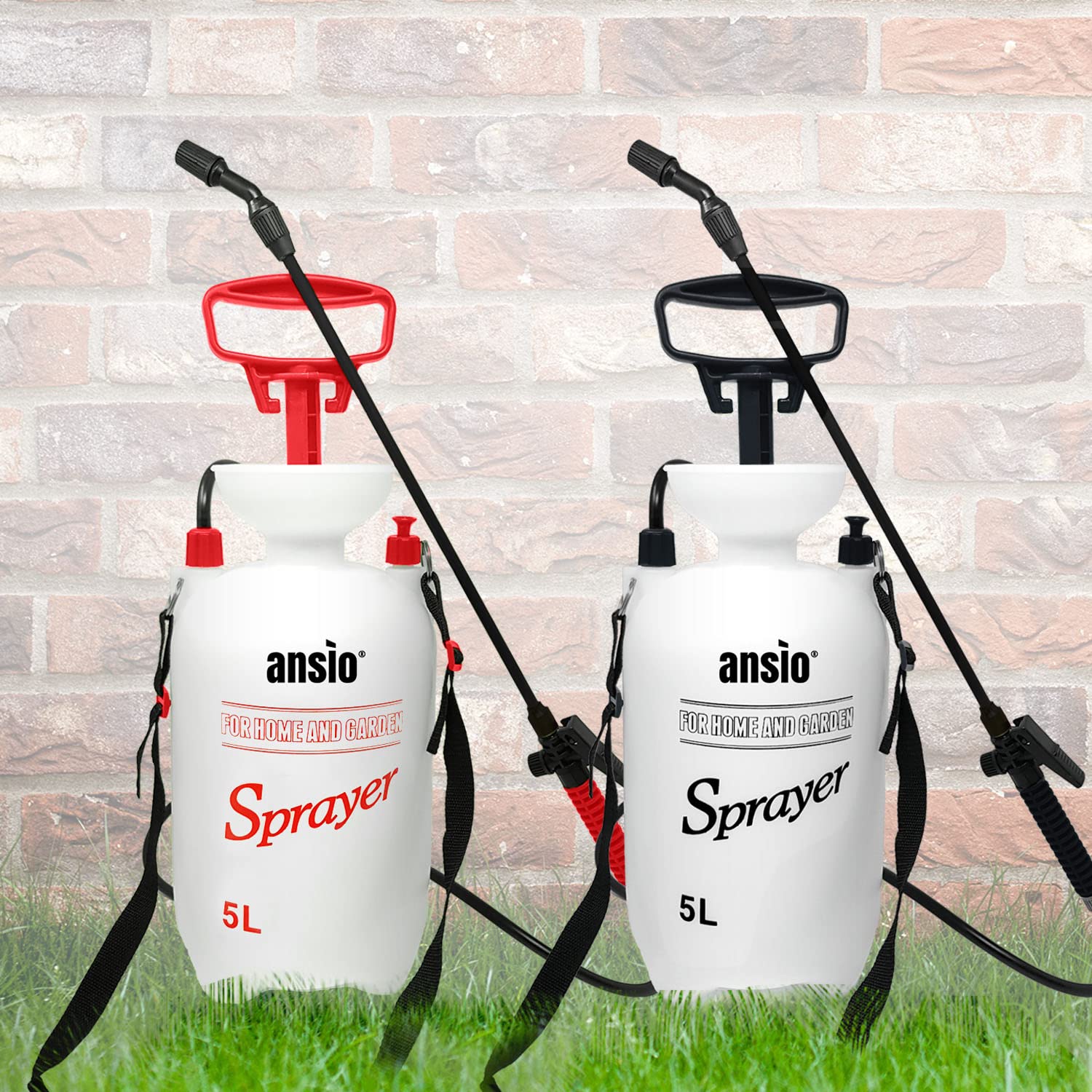 Pulverizador de presión de jardín con lanza de fibra de vidrio - Economy-Blanco/Negro y Blanco/Rojo - 5L Paquete de 2