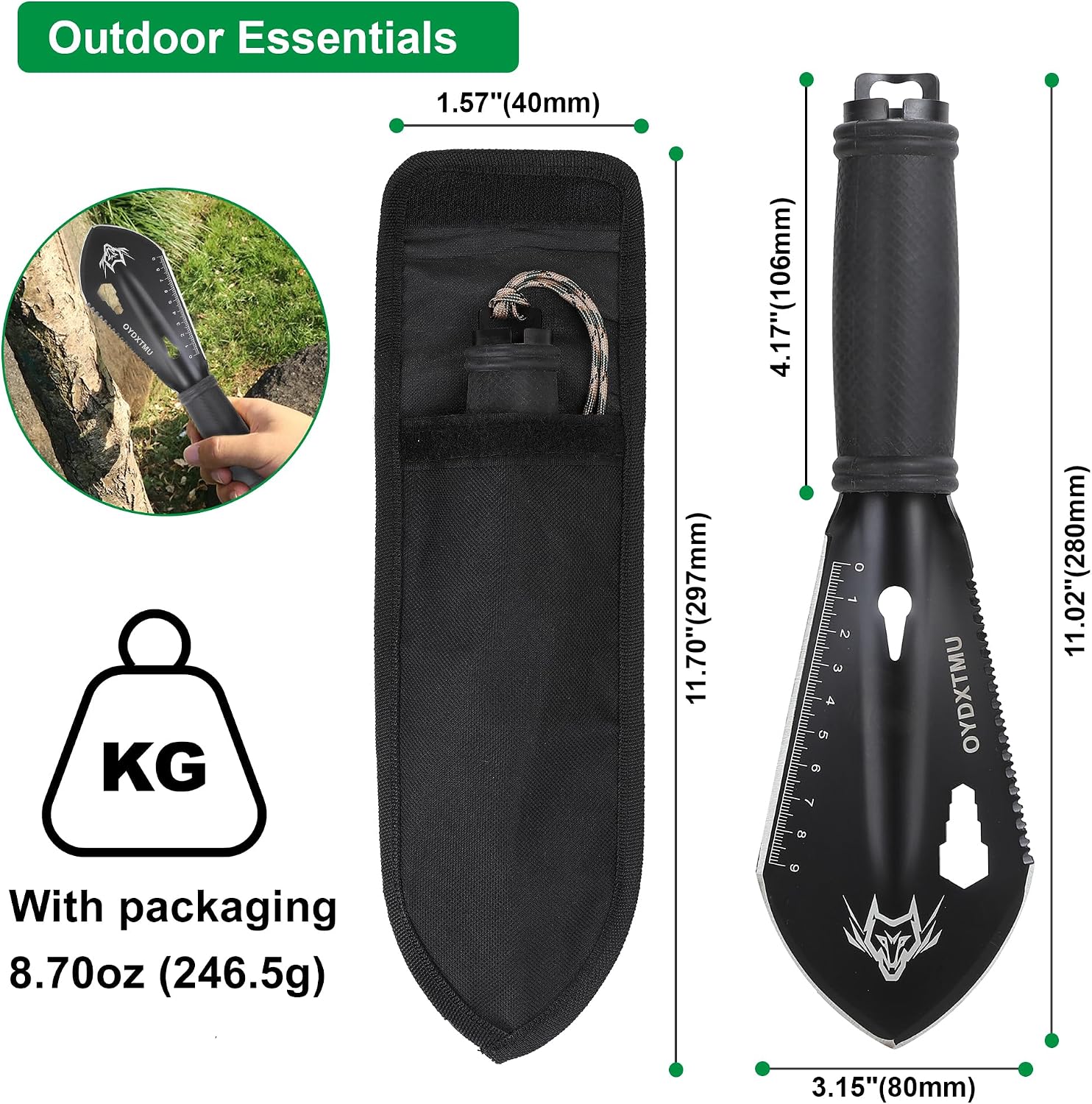 Small Camping Shovel, 9 in 1 Mini Hand Shovel,Tactical Mini Hand Shovel， Portable Backpacking Hiking Trowel,Ultralight Compact Multitool for Digging, Gardening, Outdoor Camping, Survival