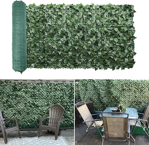 E&K Sunrise - Rejilla para cerca de privacidad de hojas sintéticas de hiedra con parte trasera de cerca, paneles de decoración de pared para jardín,
