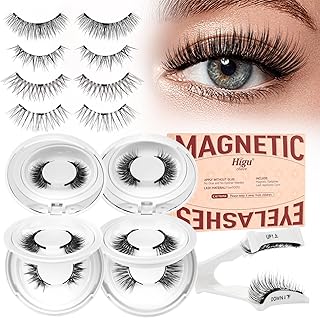 Higu clace Pestañas magnéticas, 4 pares de pe...