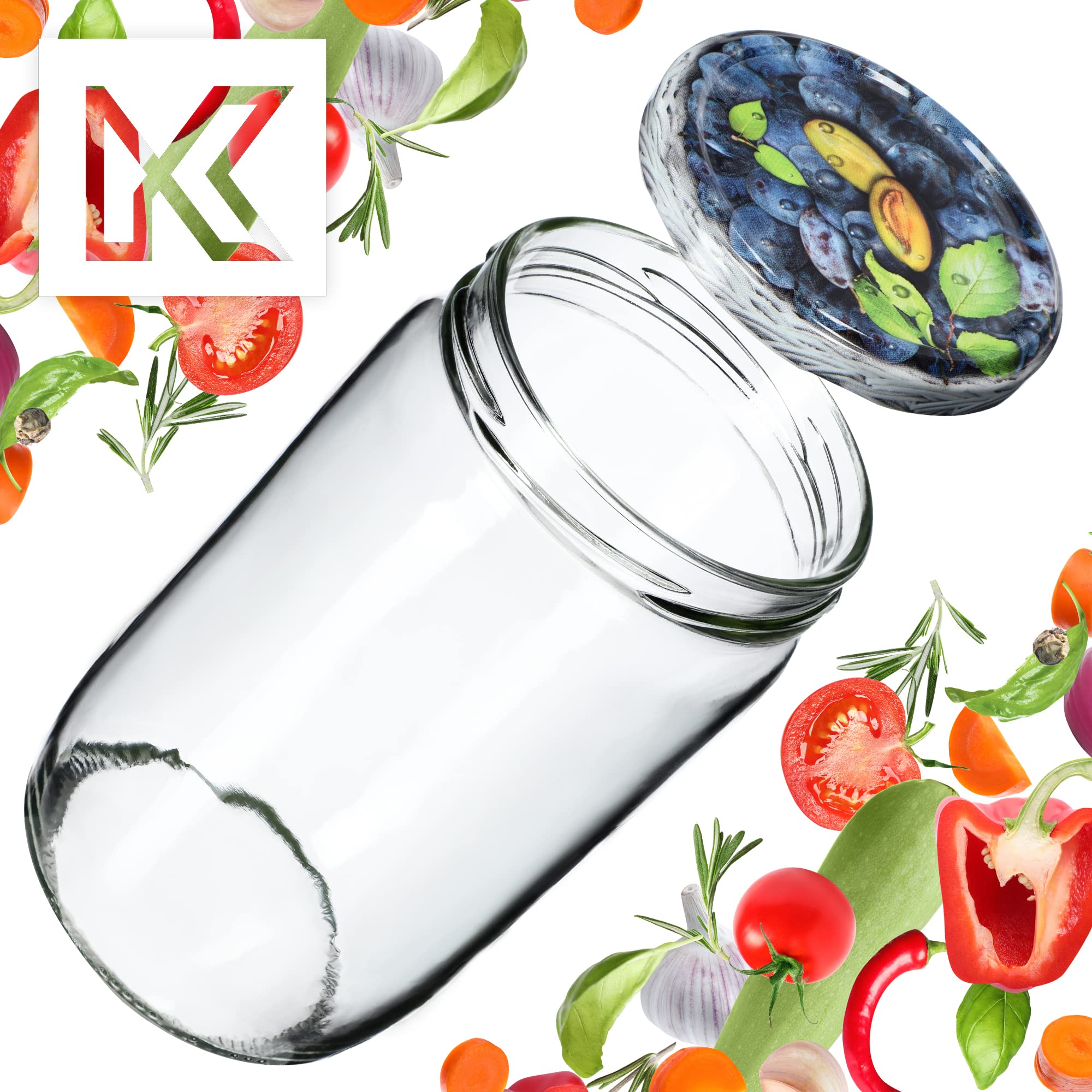 KADAX Set di 48 Grandi barattoli in Vetro 720ml Ø82 prugne – Tappo a Vite ermetico, per Conserve, sottaceti, Verdure lacto-fermentate e marmellate Fatte in casa
