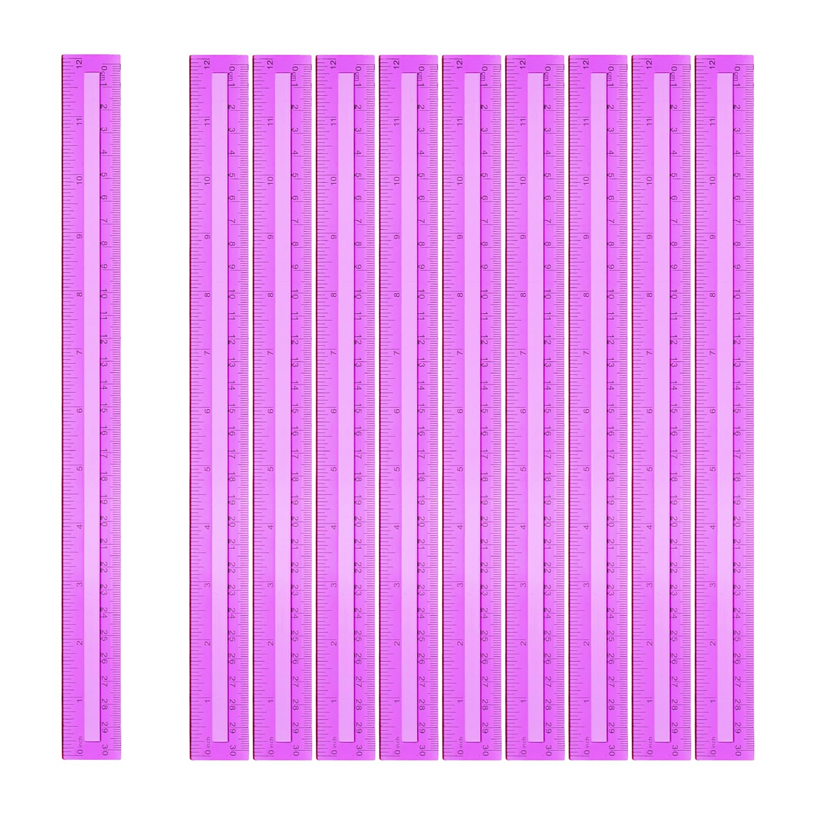 sourcing map 12pcs Plastic Rulers 12" (30cm) Clear Straight Ruler Measuring Tool Inches and Centimeters for Home Office Classrooms Drafting, Clear Purple