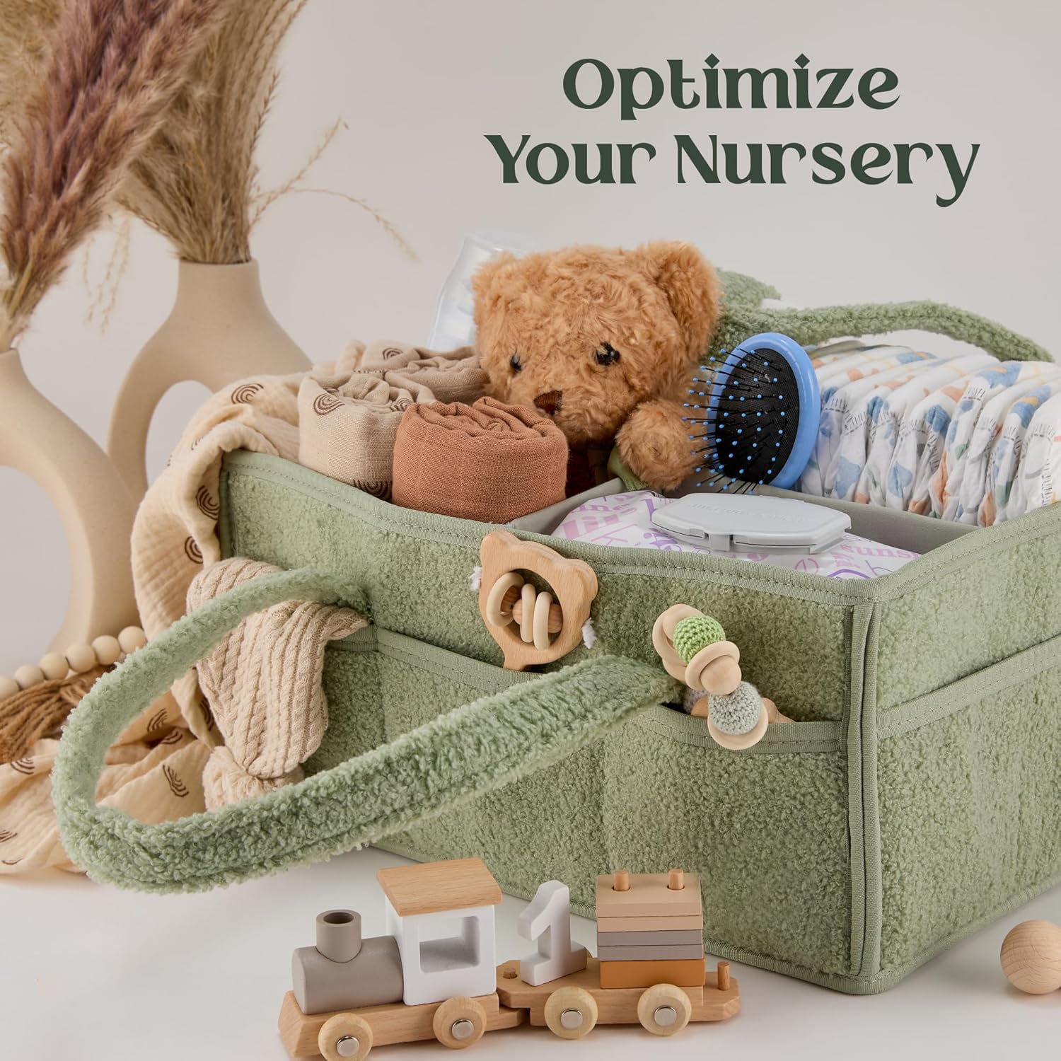 Panier Rangement Bébé, Rangement Table a Langer bebe, Rangement Lange Bebe avec Compartiments et Poignées, Cadeau Naissance, Coffret Bebe Naissance