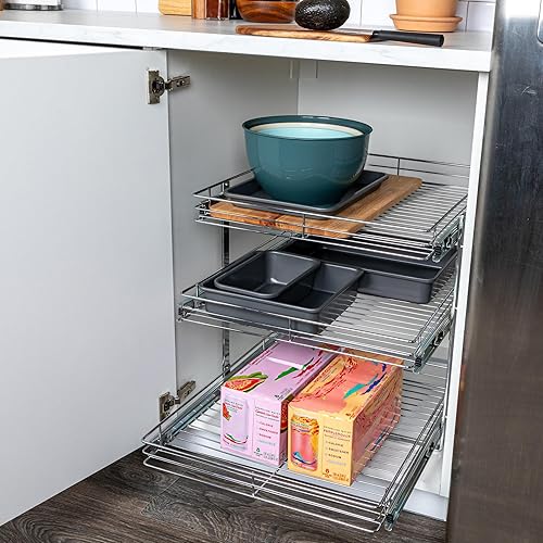 Vista 120 de Household Essentials Glidez - Organizador multiusos de acero cromado extraíble y deslizante para utensilios de cocina y utensilios para hornear