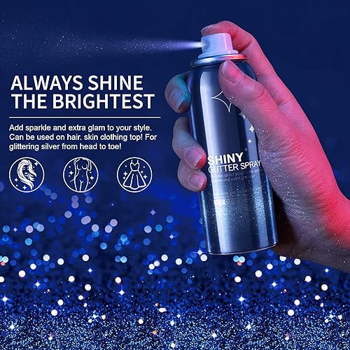 Miniatura 4 de HANYWIL Purpurina corporal, spray de purpurina para cabello y cuerpo, aerosol, ropa de laca para el cabello, brillo de larga duración, para