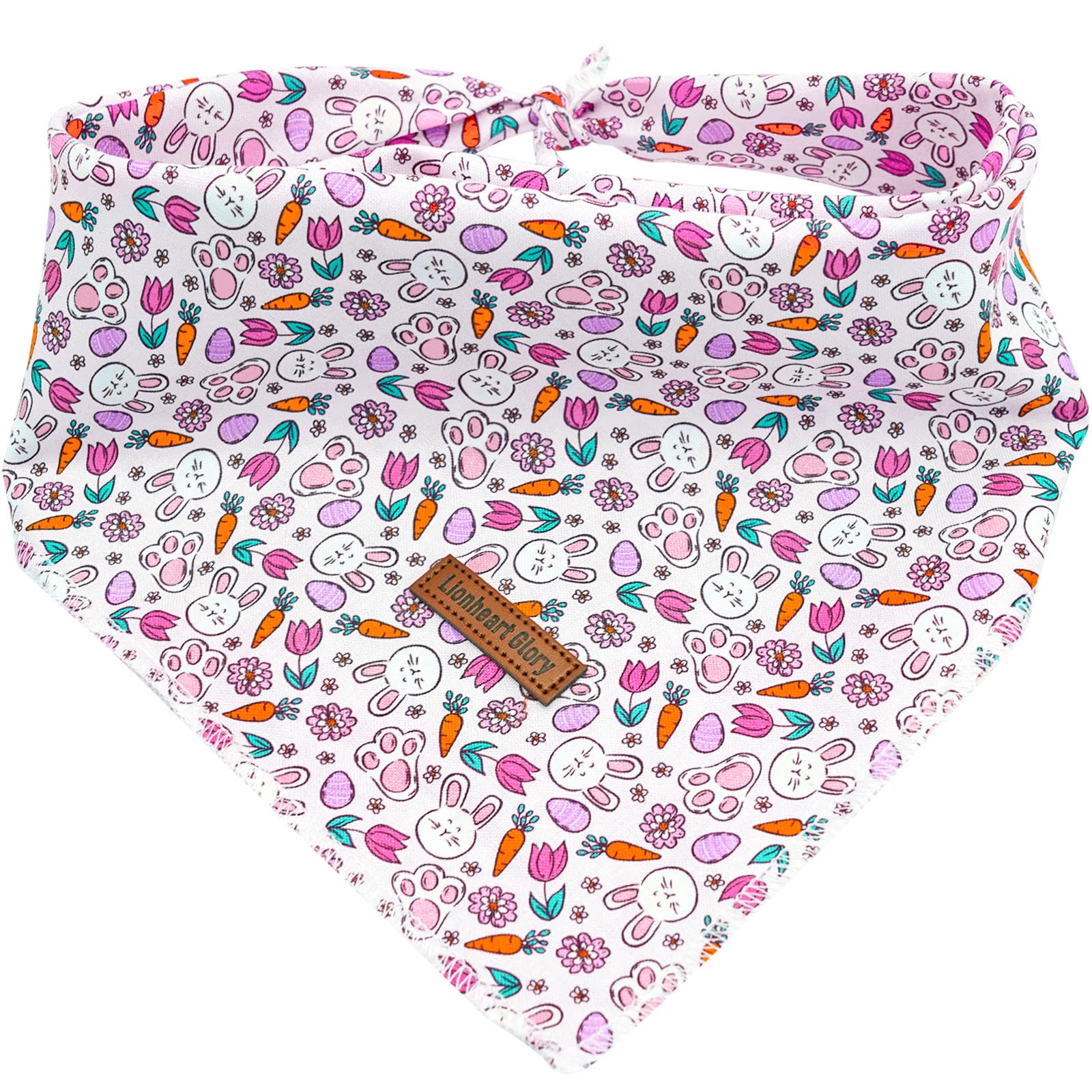 Lionheart Glory Easter Bandana Kerchief - Washable Soft Comfortable Scarf, Square Adjustable for Girl or Boy Dogs - Easter Eggs Rabbits Design for