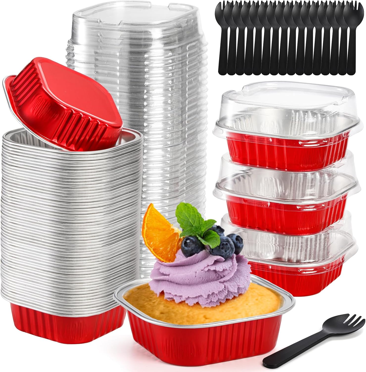 ZEAYEA 100 Pack Aluminum Foil Baking Cups with Lids and
