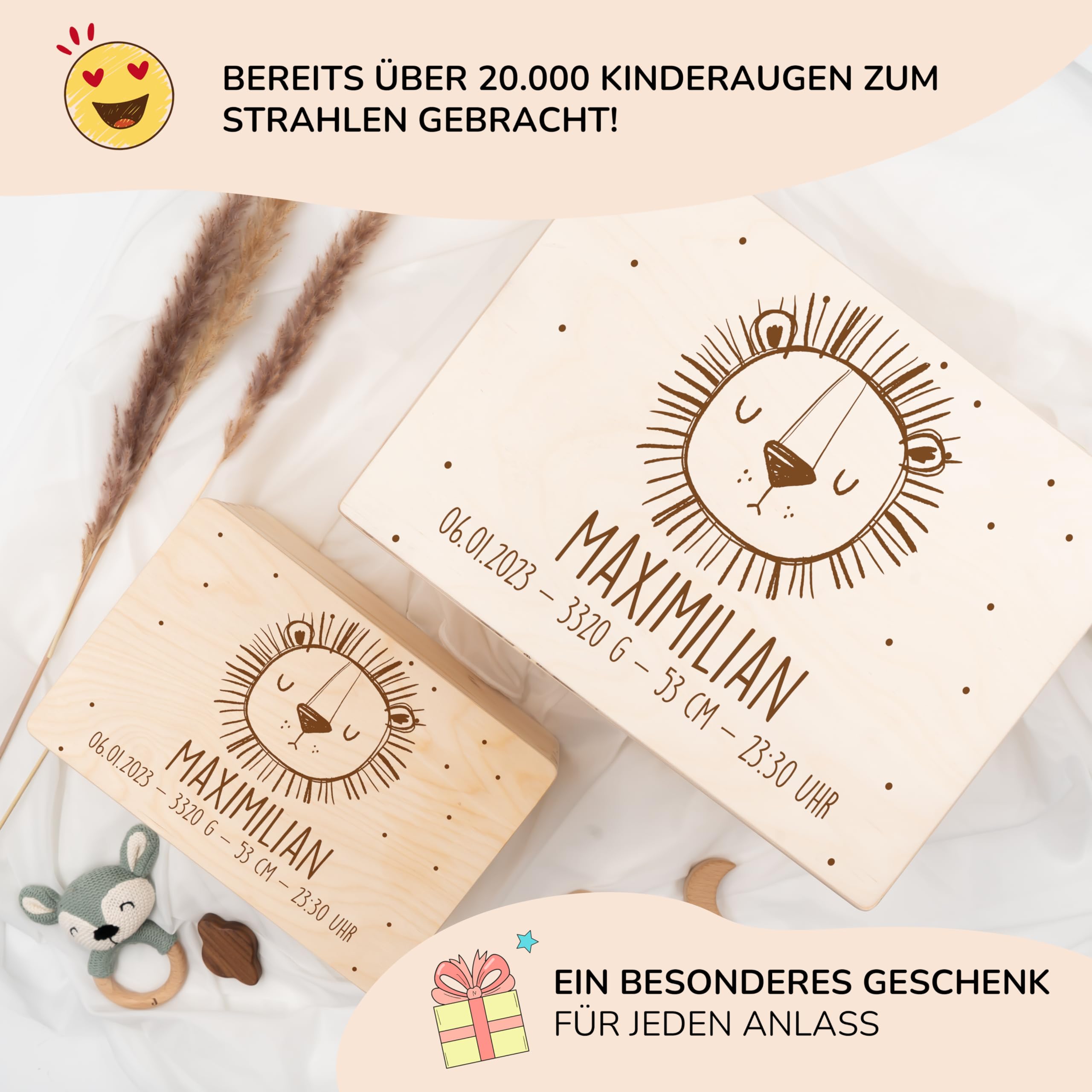 KIDSMOOD - Erinnerungsbox Baby, personalisierte Holzkiste mit Deckel, Ideal zur Aufbewahrung von Erinnerungen und als Geschenk zur Geburt, Taufe oder als Geburtstagsgeschenk für Mädchen und Jungen