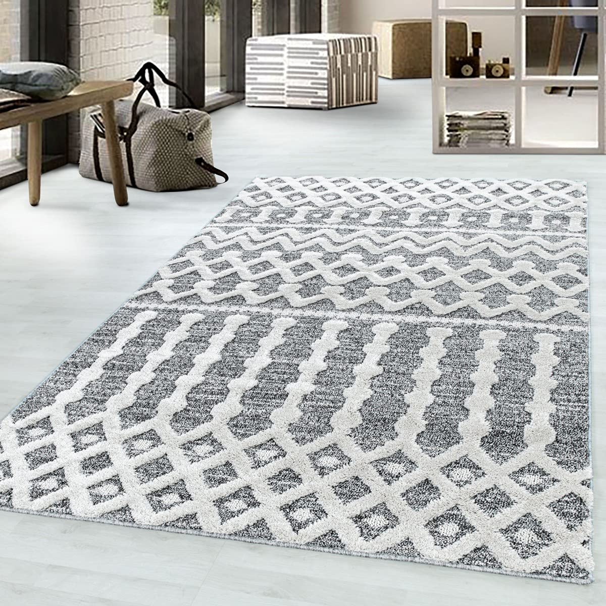 Tapis gris moderne 240 x 340 grand salon design contemporain PISA 4710