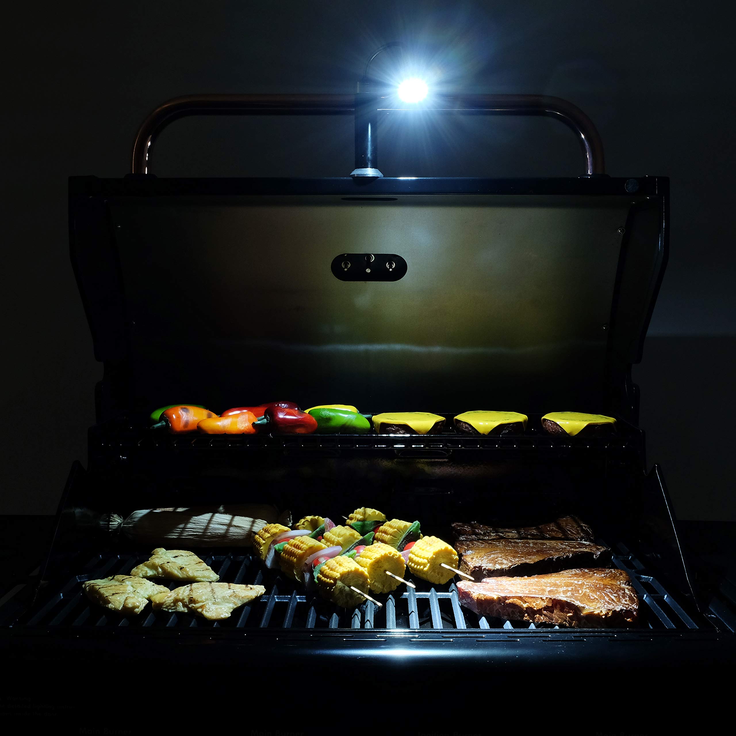 Permasteel Accesorios Barbacoa | Luz para Parrilla con Base Magnética y Resistente Calor | Lámpara LED para Exteriores | Lámpara de Parrilla Ajustable con Baterías | Paquete de 2 Piezas