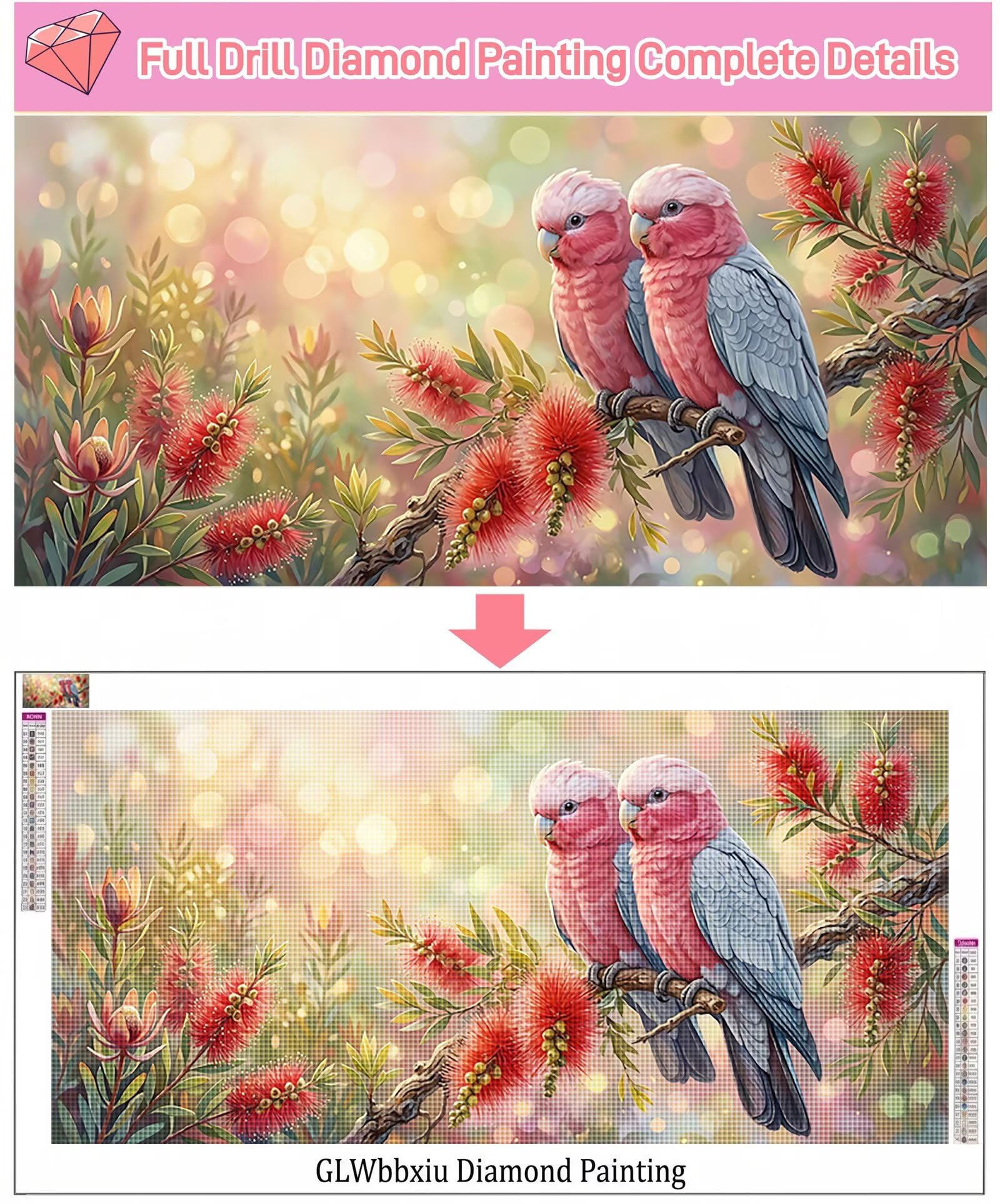 Diamond Painting Vogel, Blume Diamond Painting Erwachsene, 5D Vollbohrer Diamanten Paint by Numbers, Kreatives für Erwachsene Mosaik Bastelset für Home Wand Deko, Geschenke für Frauen 80x160cm,Cod-884